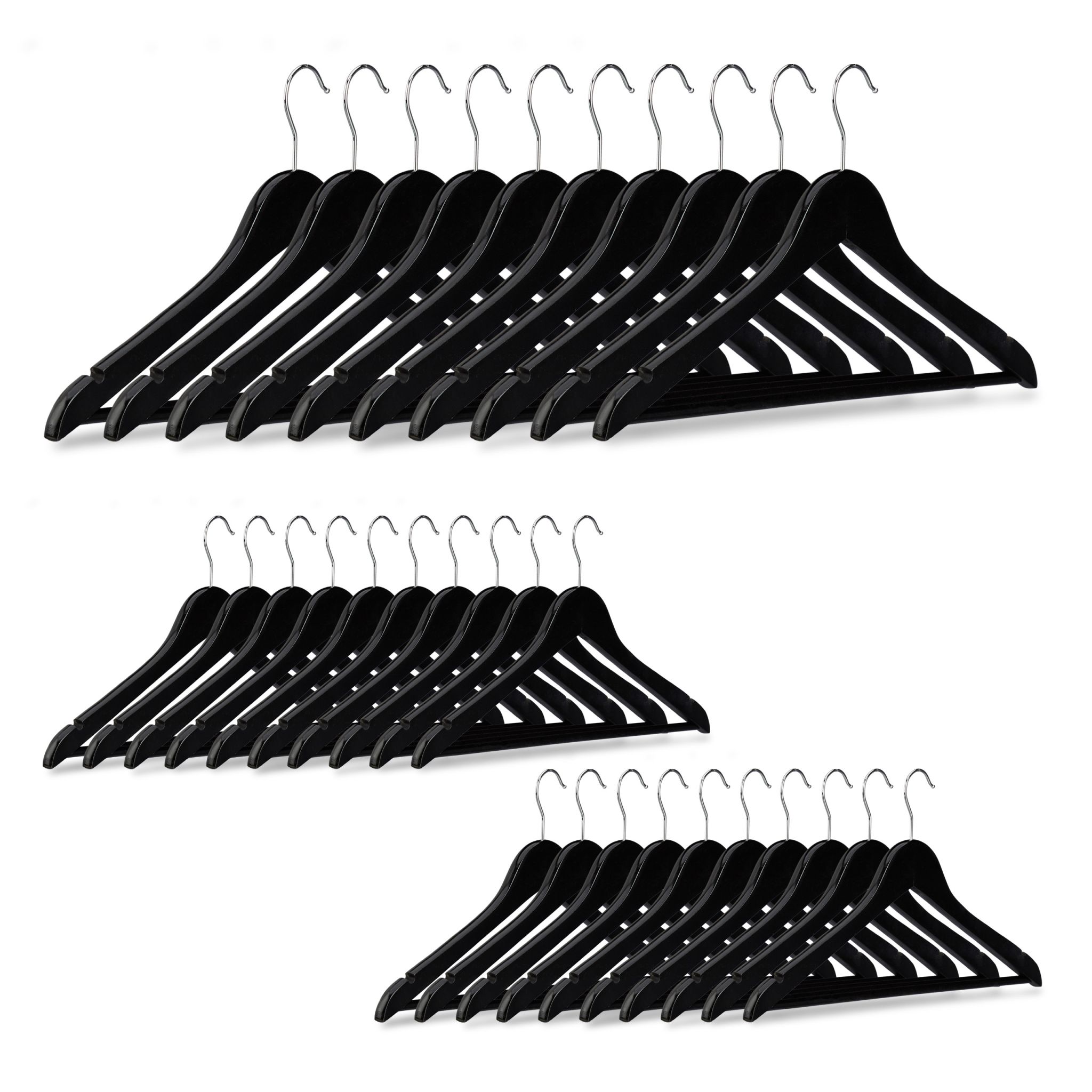 Kleiderbügel Holz 30er-Set Schwarz-Silber