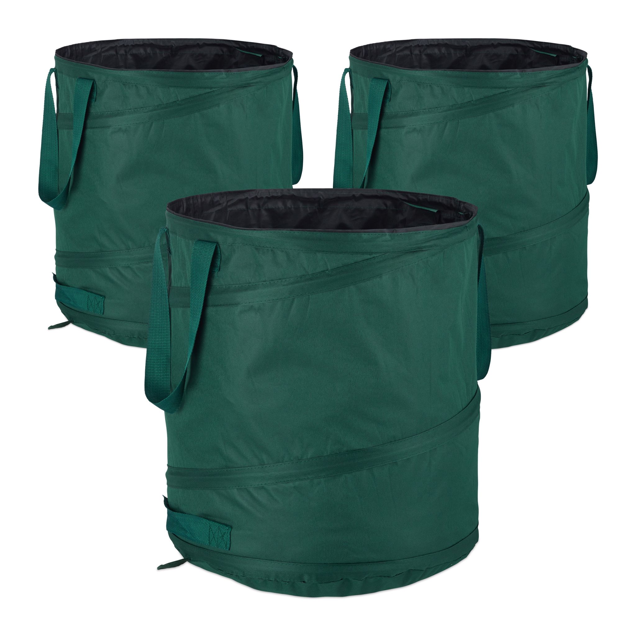 Laubsack Selbstaufstellend 85L 3er-Set Grün-Schwarz