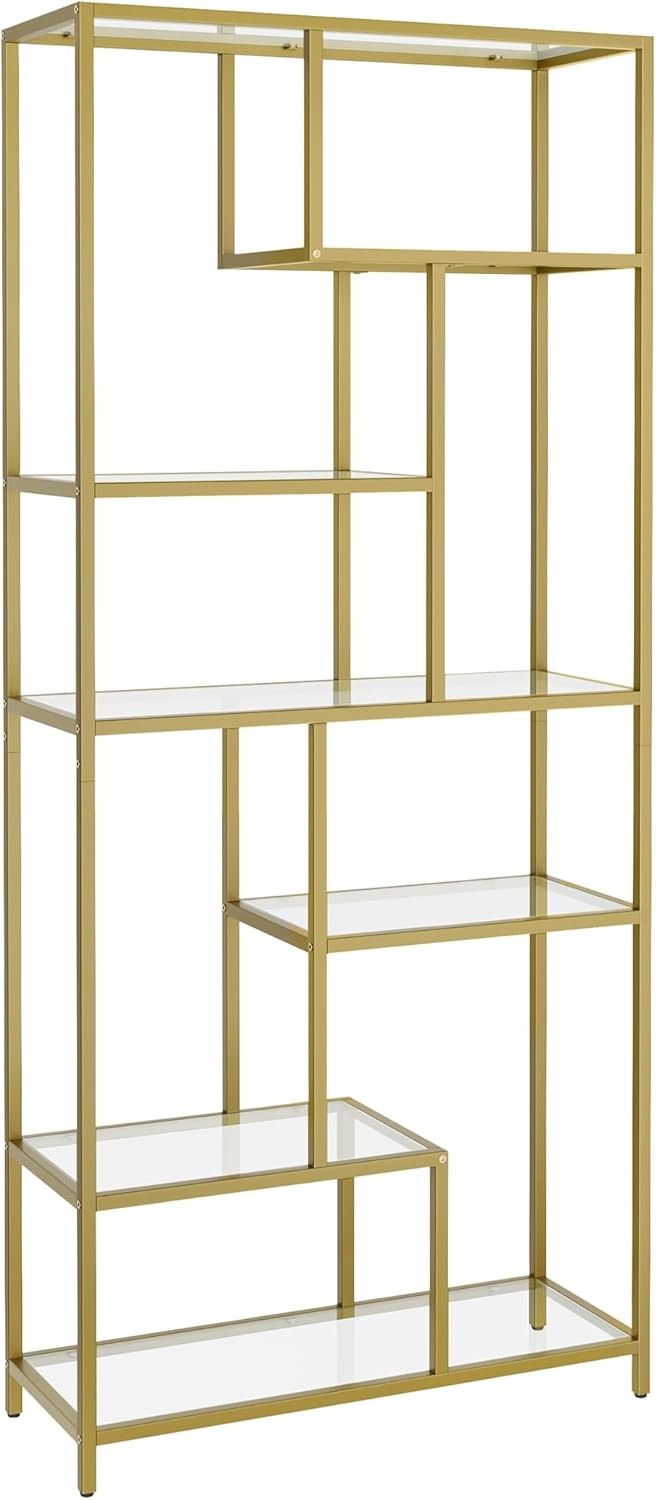 Bücherregal 6 Etagen Glas Gold Metall
