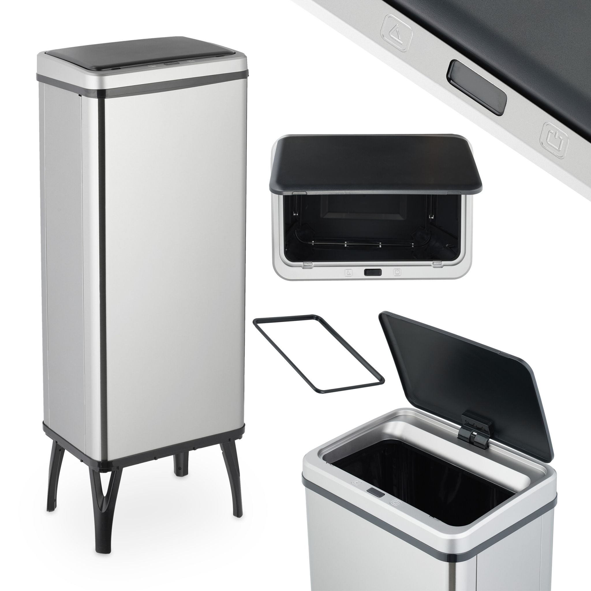 Edelstahl Mülleimer mit Sensor Schwarz-Silber