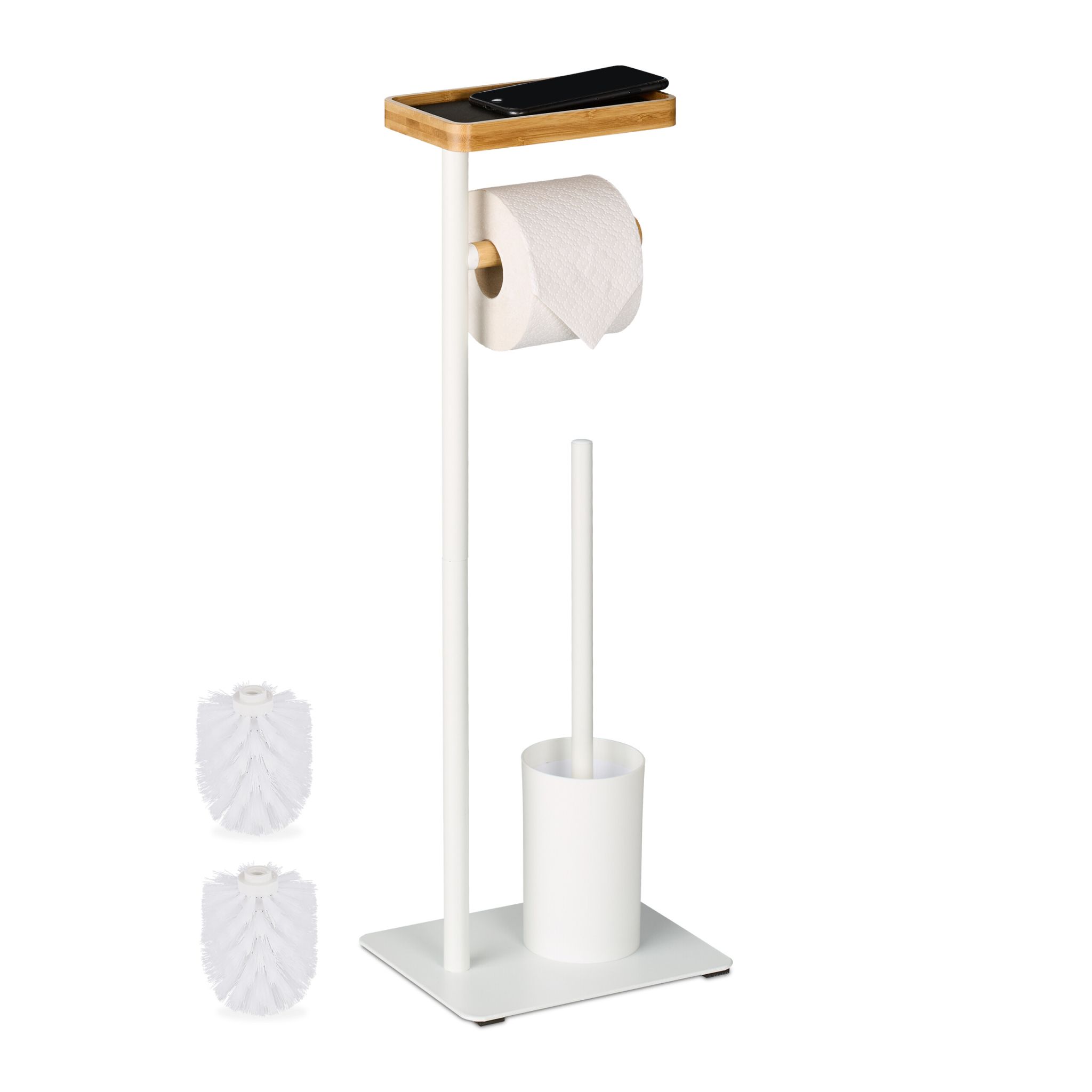WC Garnitur Bambus & Metall Weiss-Hellbraun