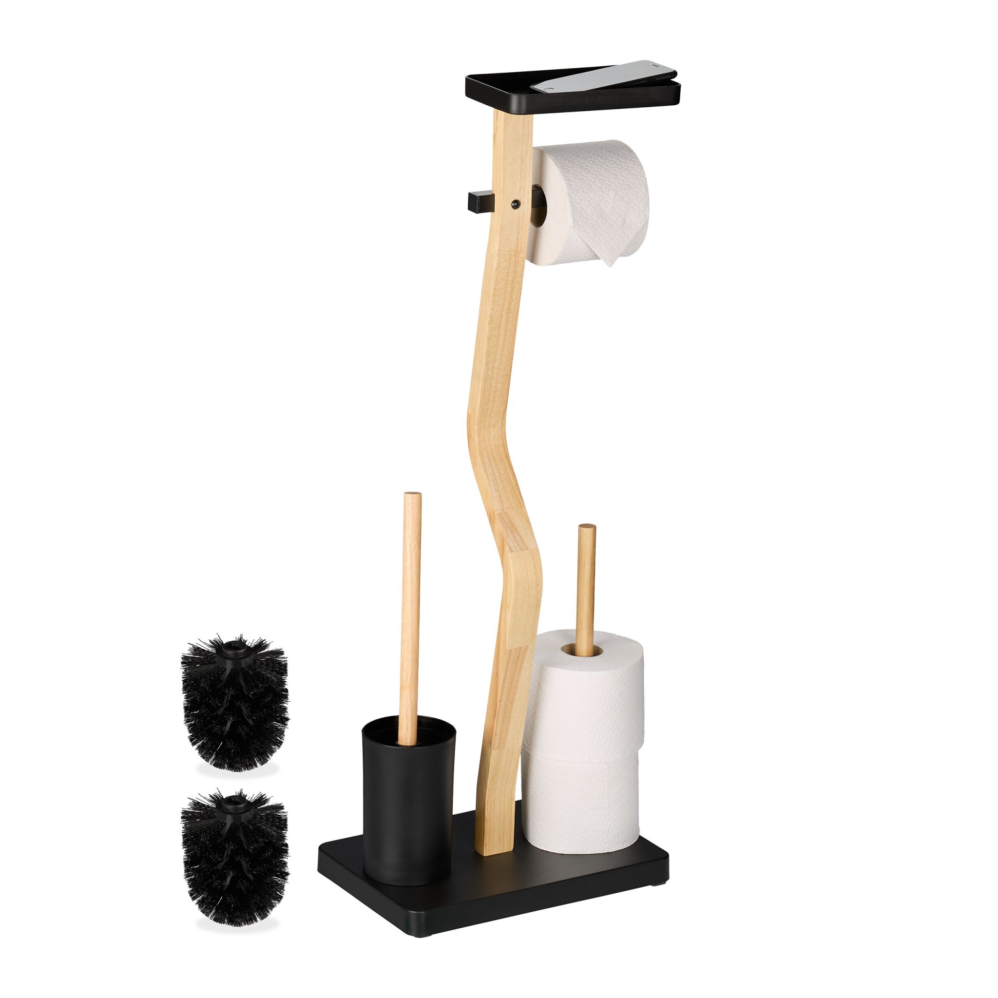 WC Garnitur Bambus & Eisen mit Ablage Hellbraun-Schwarz
