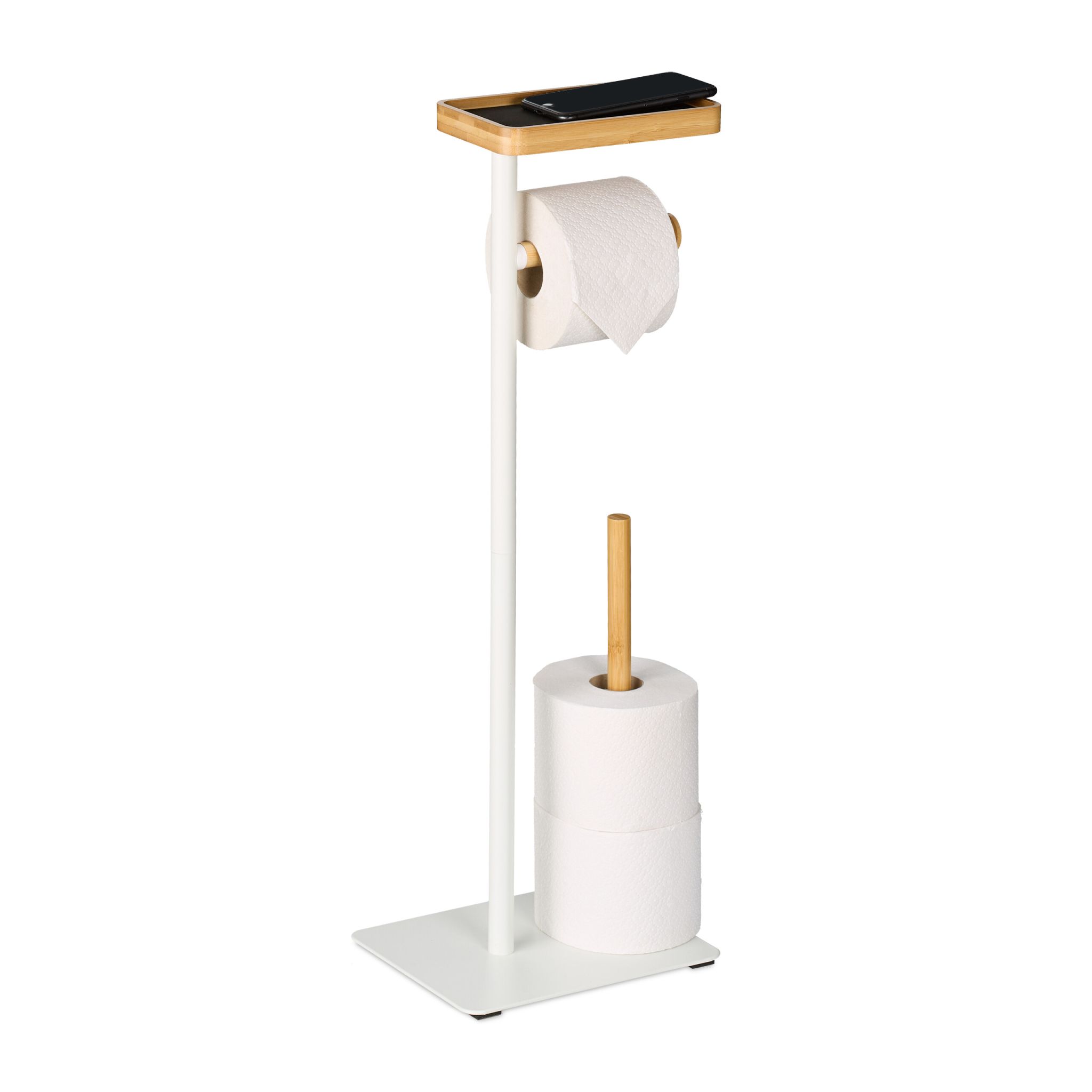 Toilettenpapierhalter mit Ablage Weiss-Hellbraun