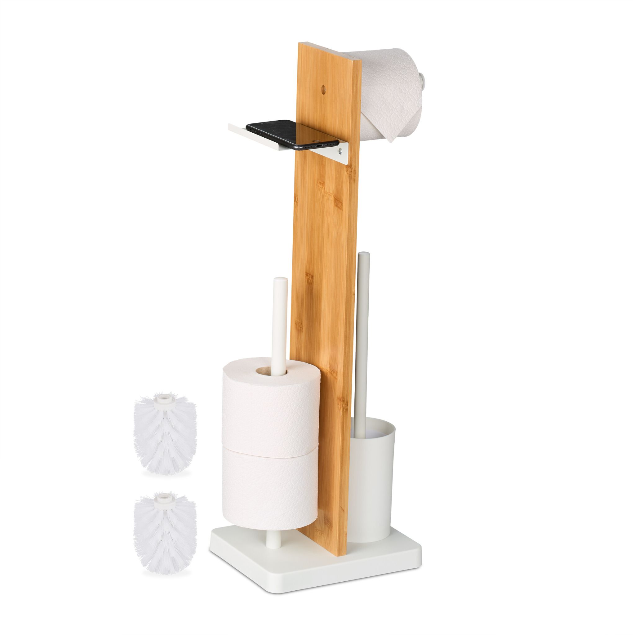 WC Garnitur Bambus & Eisen mit Ablage Weiss-Hellbraun