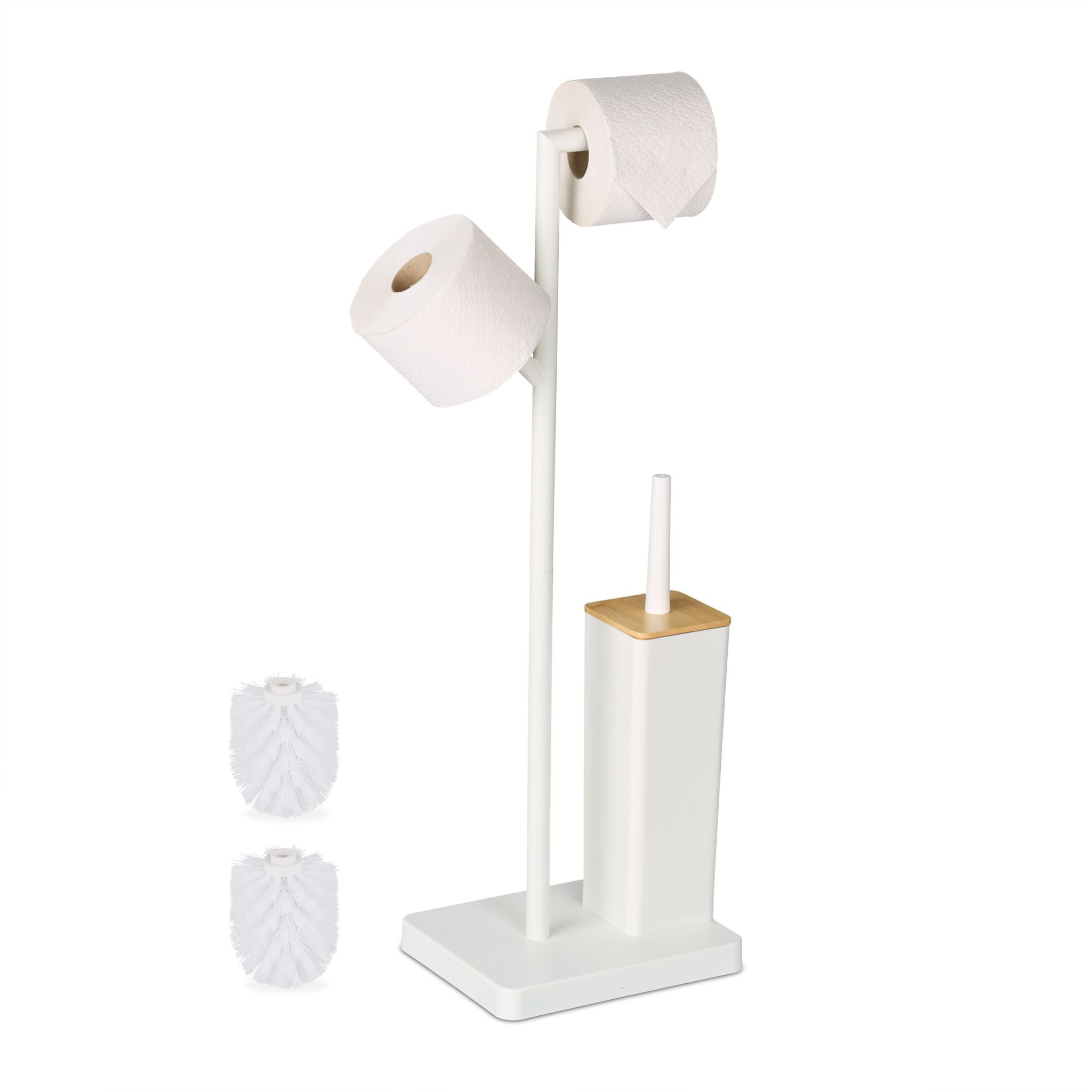 WC Garnitur Bambus & Edelstahl Weiss-Hellbraun
