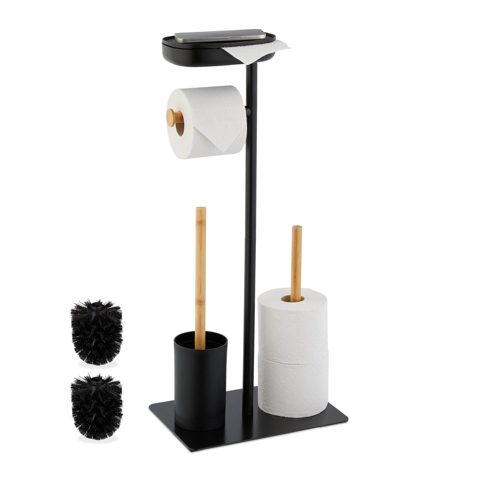 WC Garnitur Bambus & Eisen mit Ablage Hellbraun-Schwarz