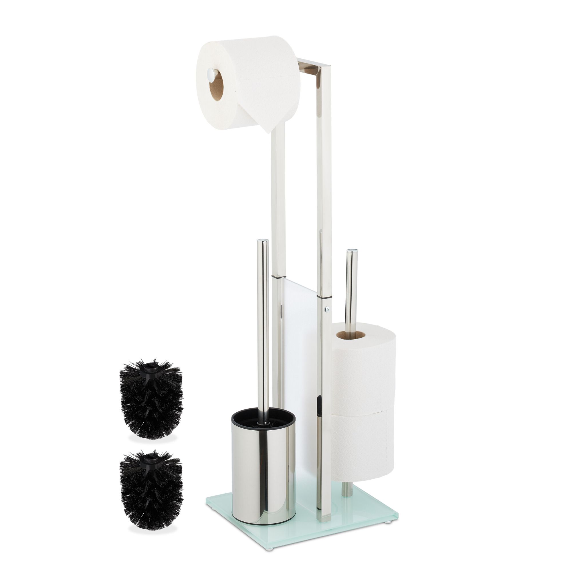 Stehende WC Garnitur Edelstahl & Glas Silber-Transparent