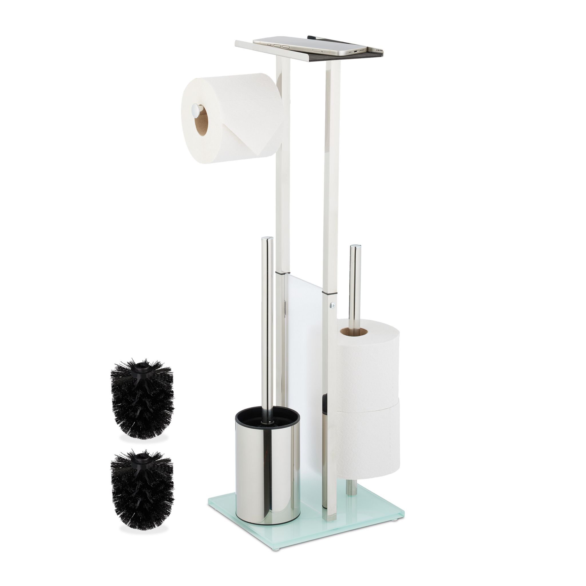 Stehende WC Garnitur mit Ablage Silber-Transparent