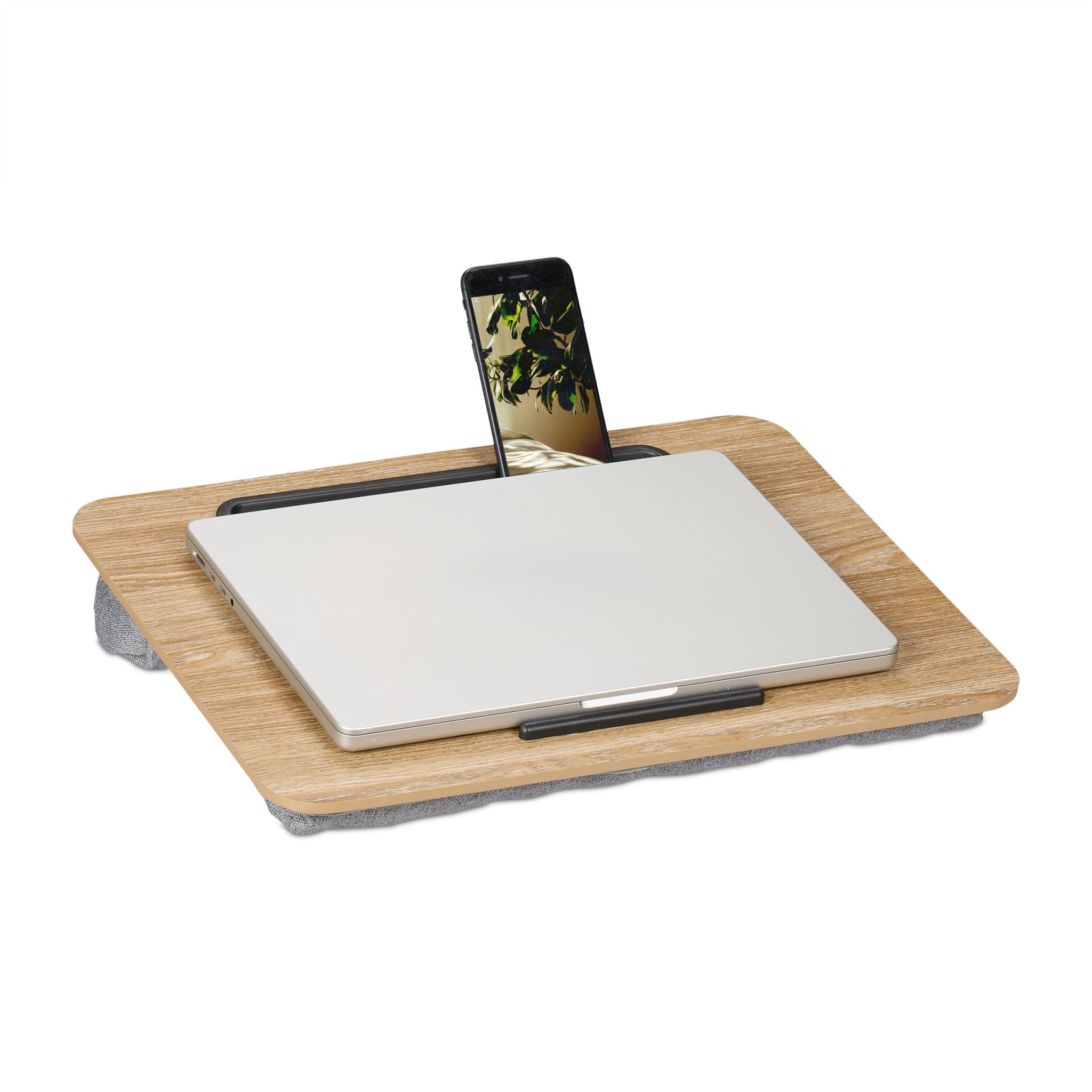 Laptopkissen mit Handyhalter Hellbraun-Schwarz-Grau