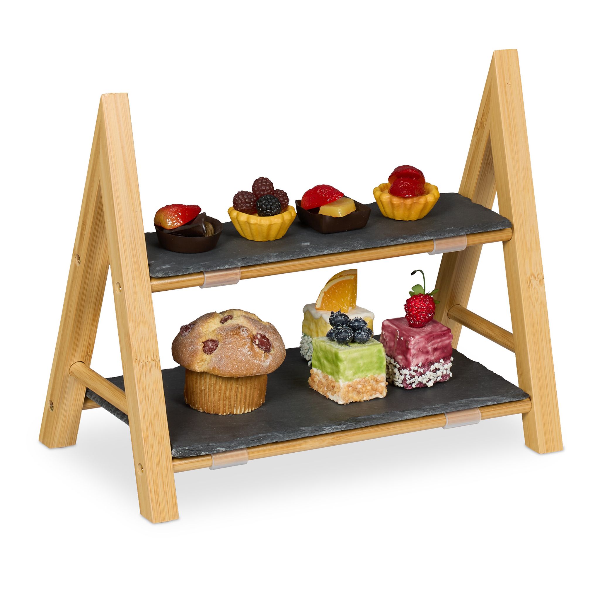 2-stöckige Etagere mit Schieferplatten Anthrazit-Hellbraun