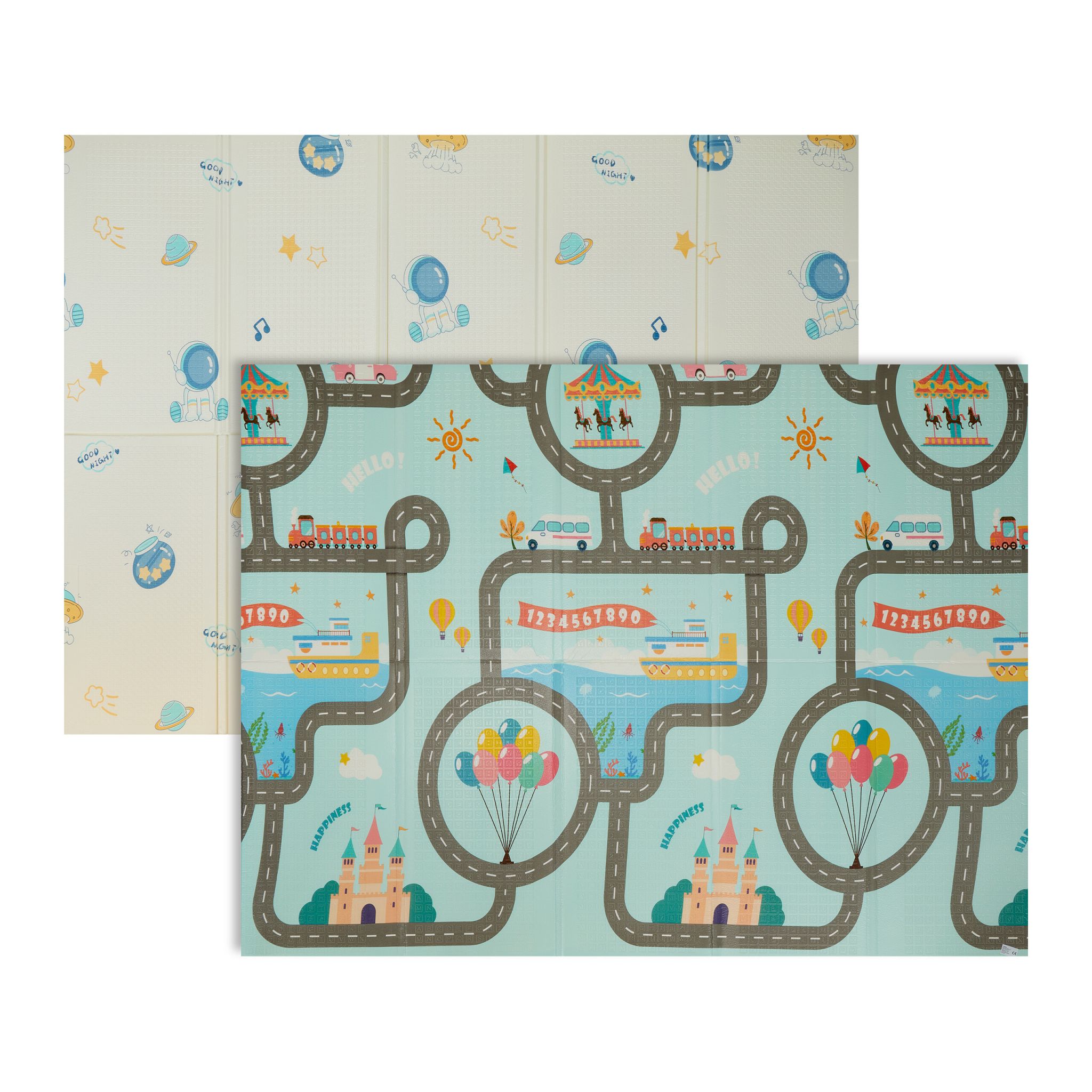 Faltbare Spielmatte mit Motiv Blau-Creme-Hellblau