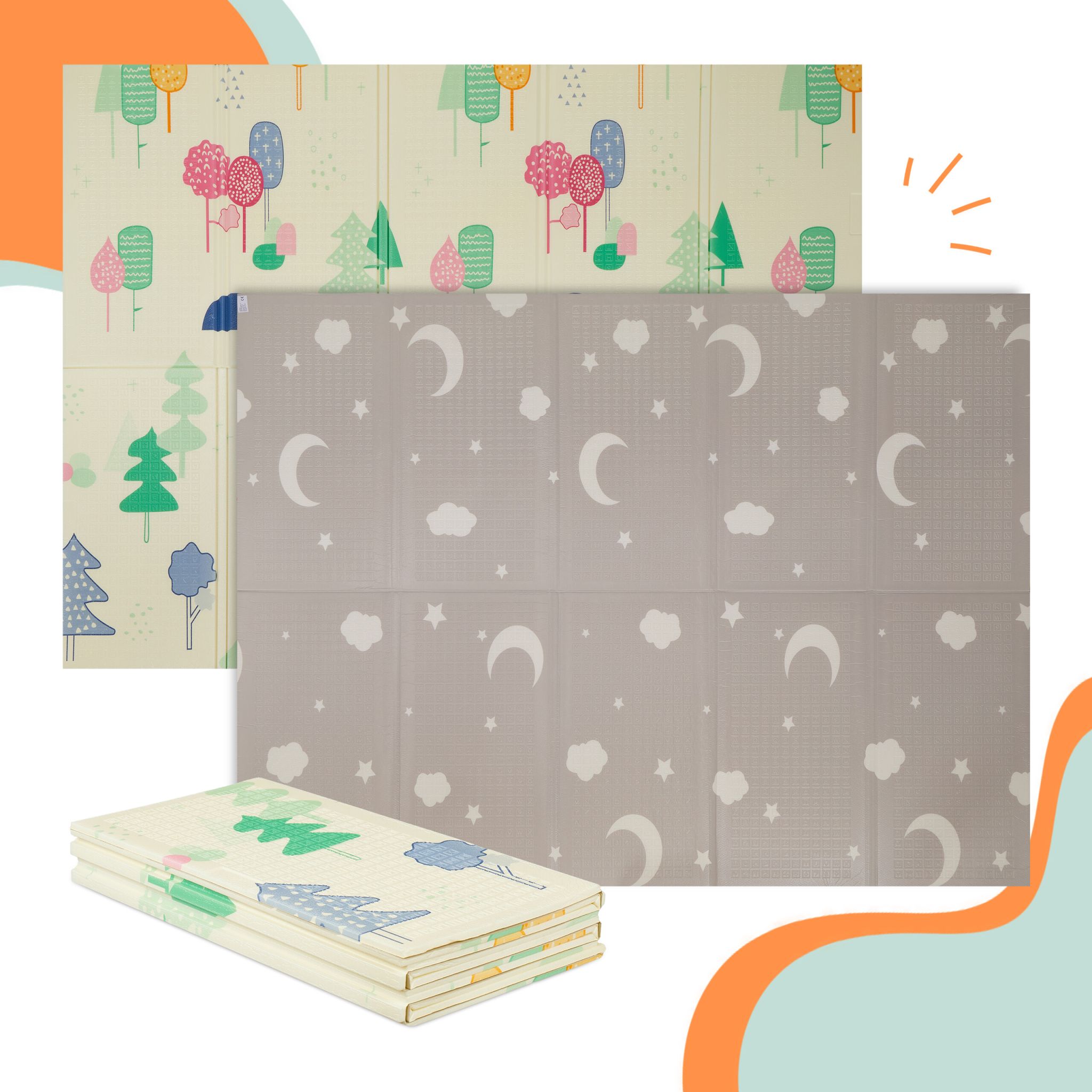 Faltbare Spielmatte mit Motiv Blau-Creme-Grau