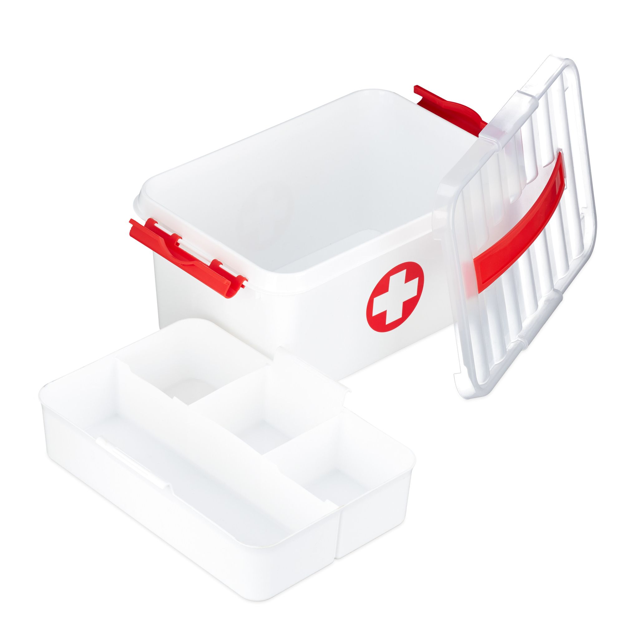 Medizinbox Kunststoff Weiss-Rot-Transparent