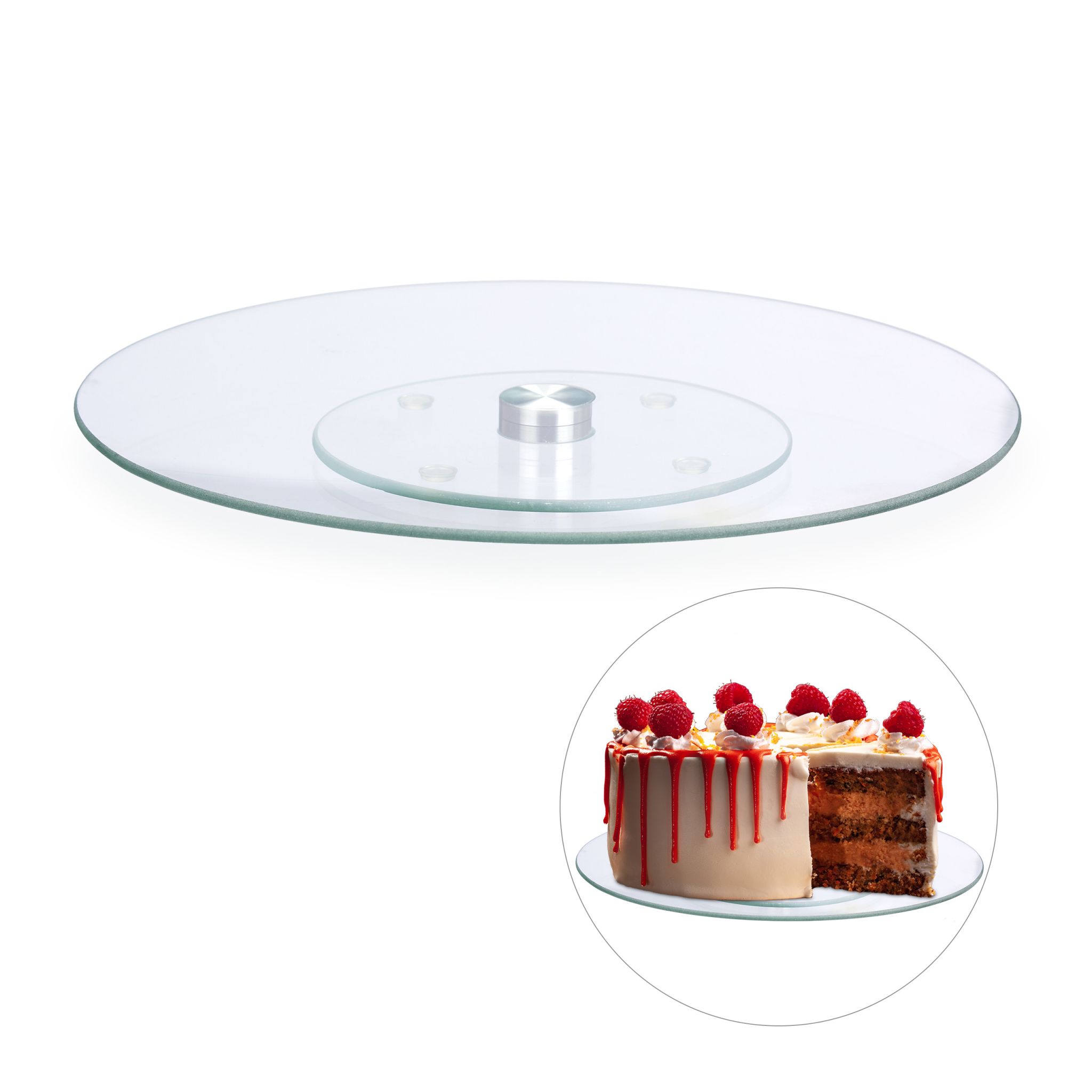 Drehbare Tortenplatte Glas Silber-Transparent