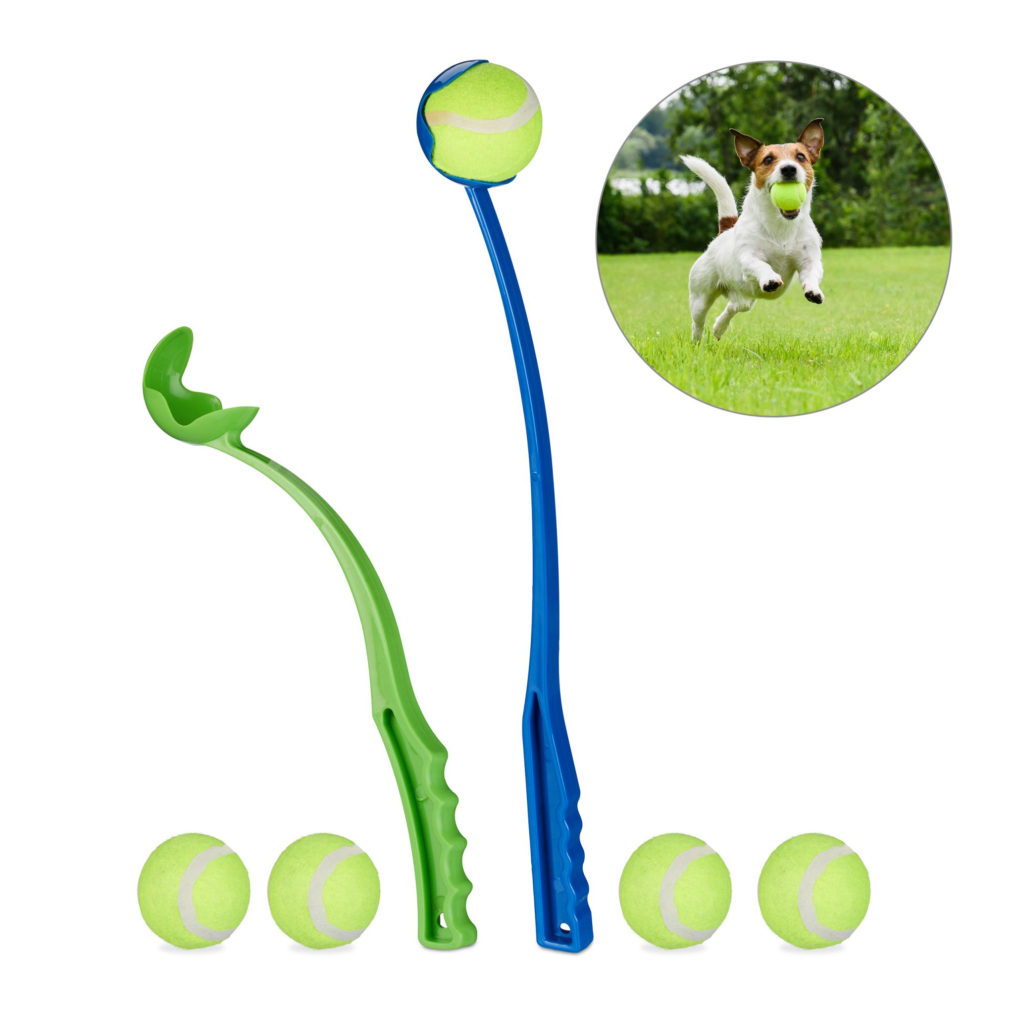 Ballschleuder für Hunde 2er-Set Blau-Gelb-Grün