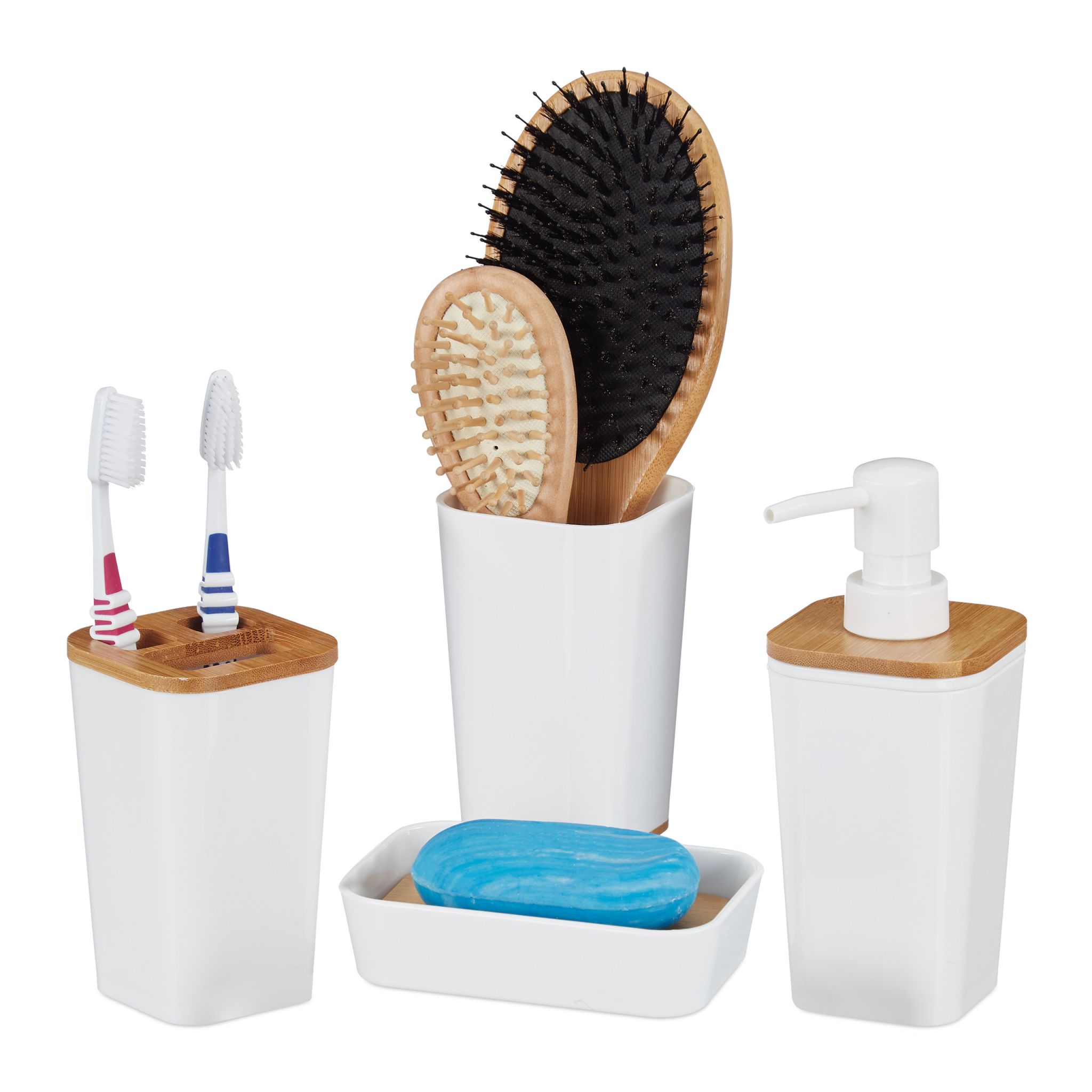 Badaccessoires Set 4-tlg. Weiss-Hellbraun