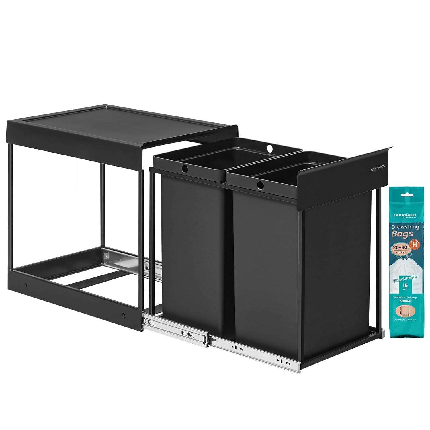 Mülltrennsystem ausziehbar 2x20L schwarz Stahl
