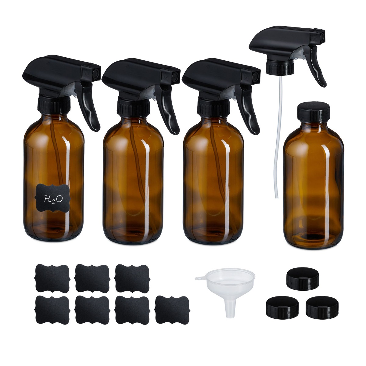 Sprühflasche Braunglas 4er-Set Braun-Schwarz
