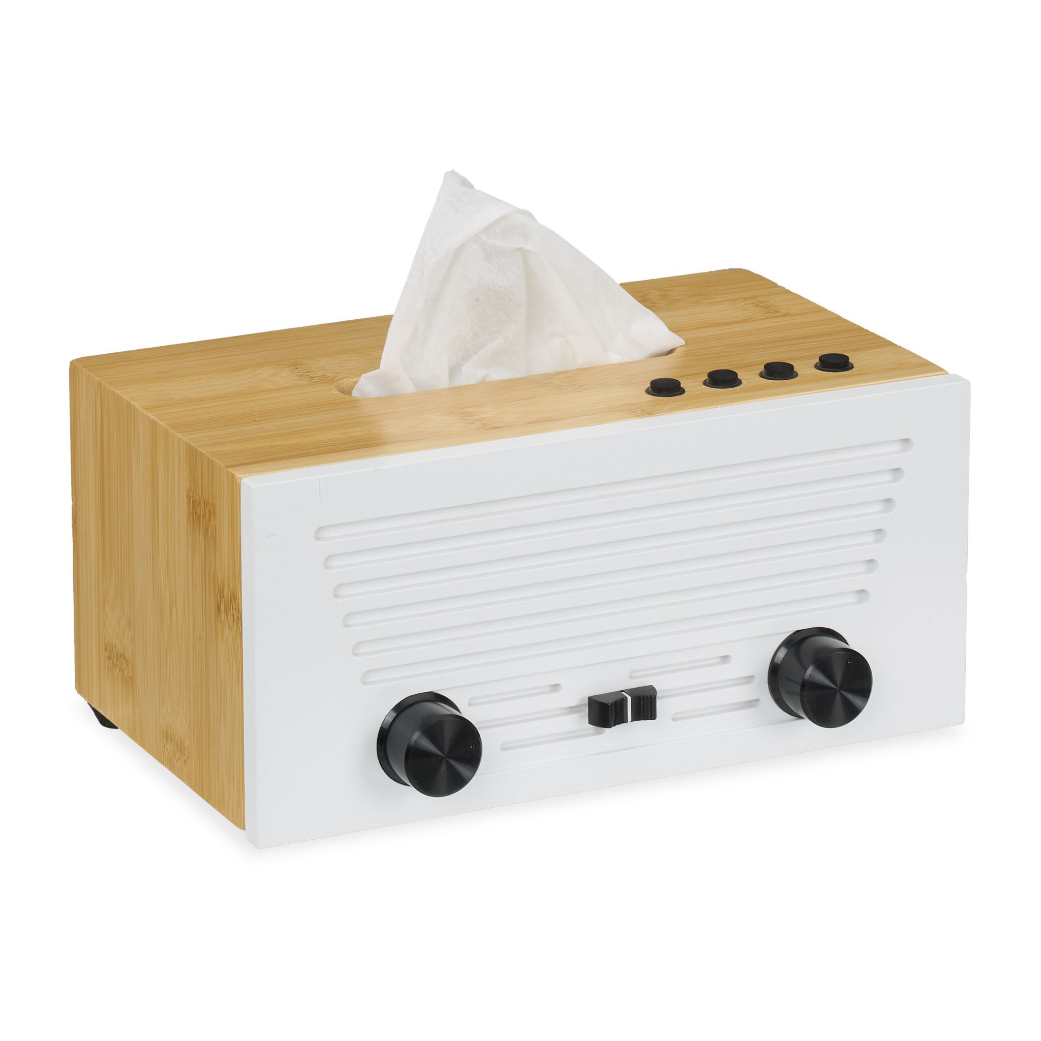 Kosmetiktücherbox Radio-Design Weiss-Hellbraun-Schwarz