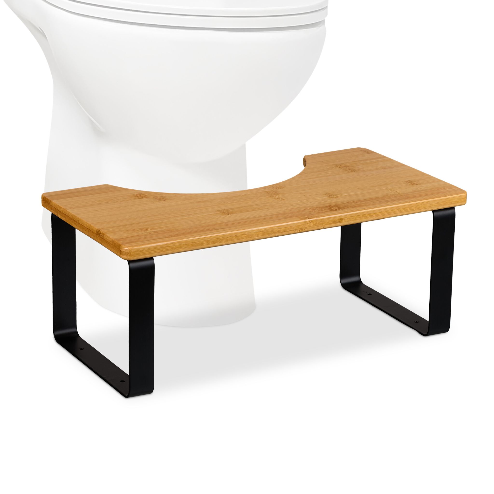 Toilettenhocker Bambus & Metall Hellbraun-Schwarz