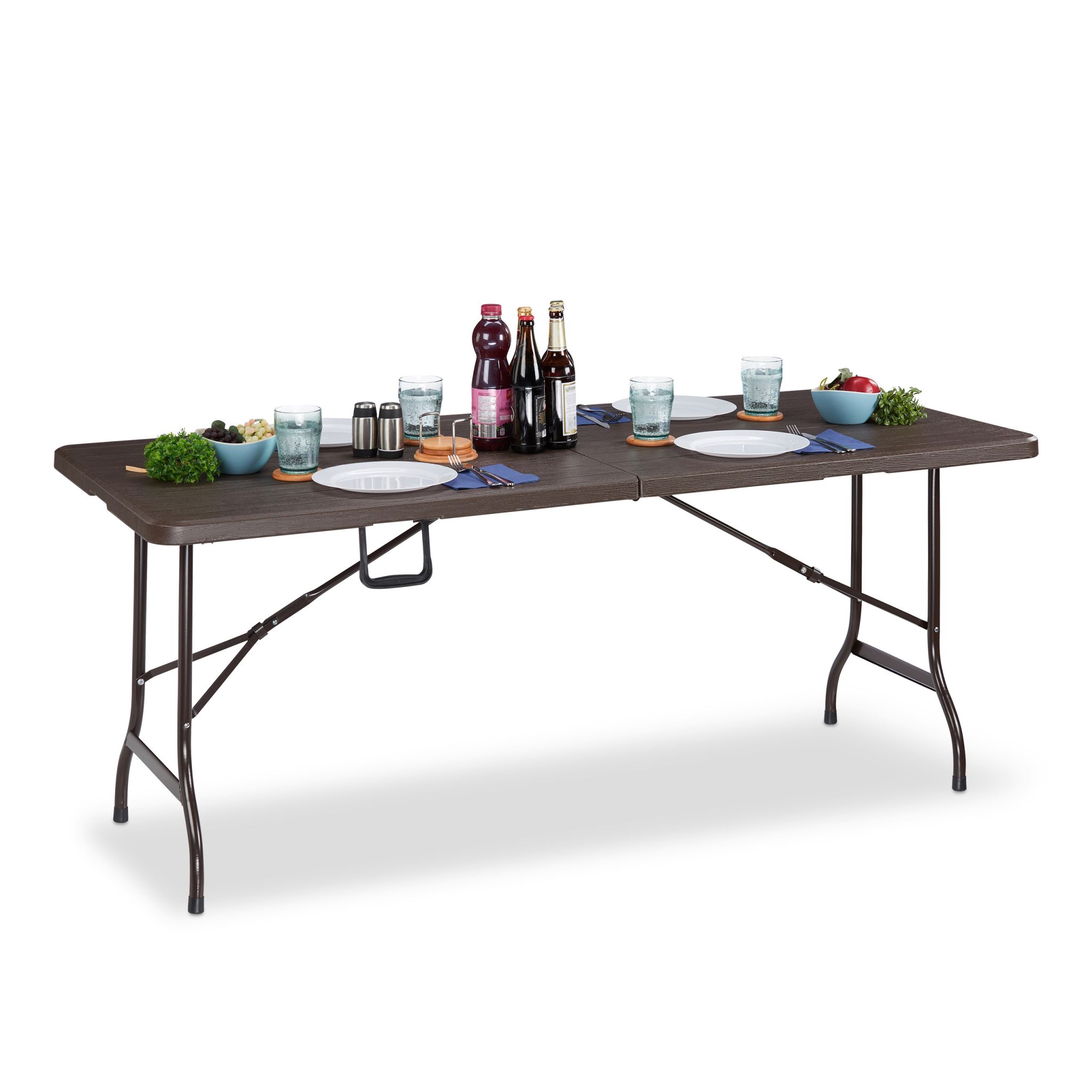 Klappbarer Gartentisch Holzoptik Braun-Schwarz