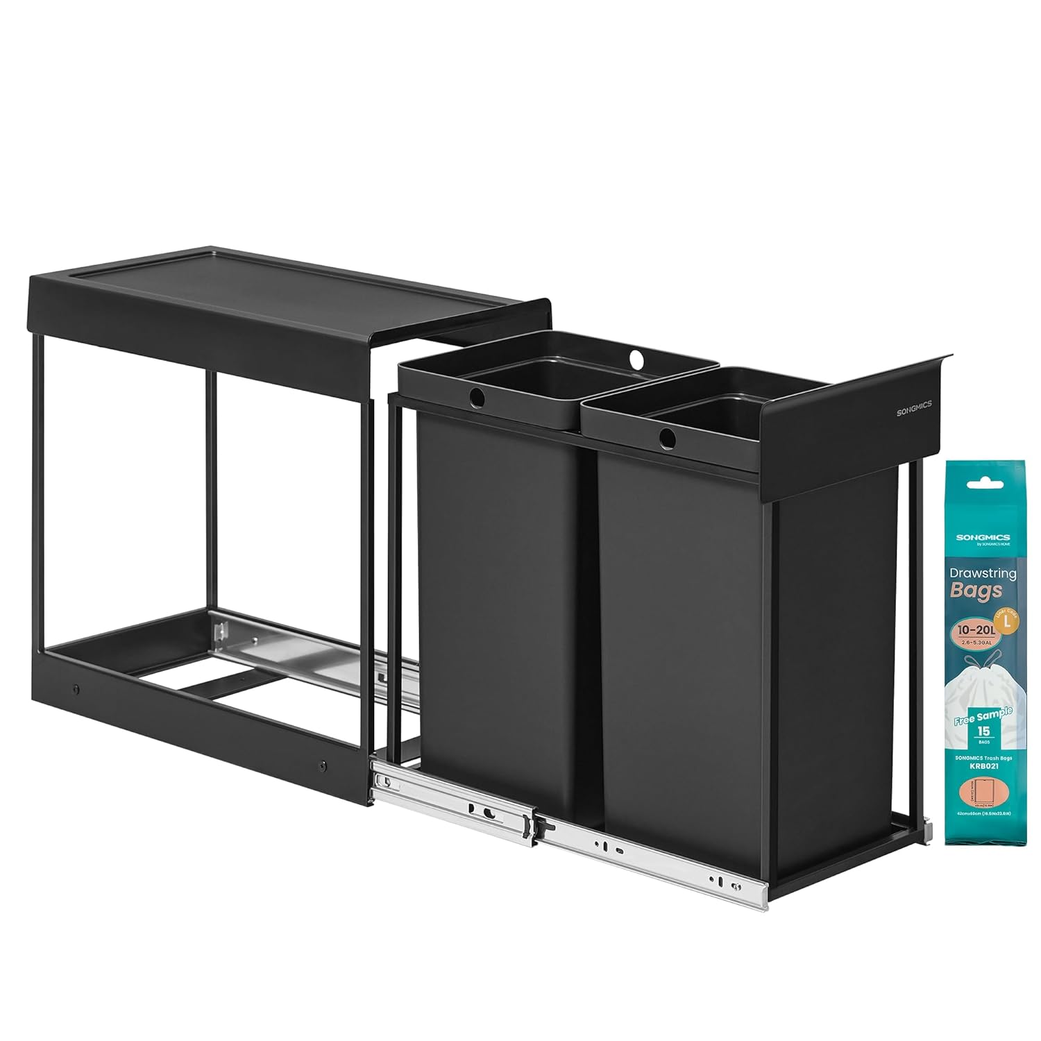 Mülltrennsystem ausziehbar 2x15L schwarz Stahl