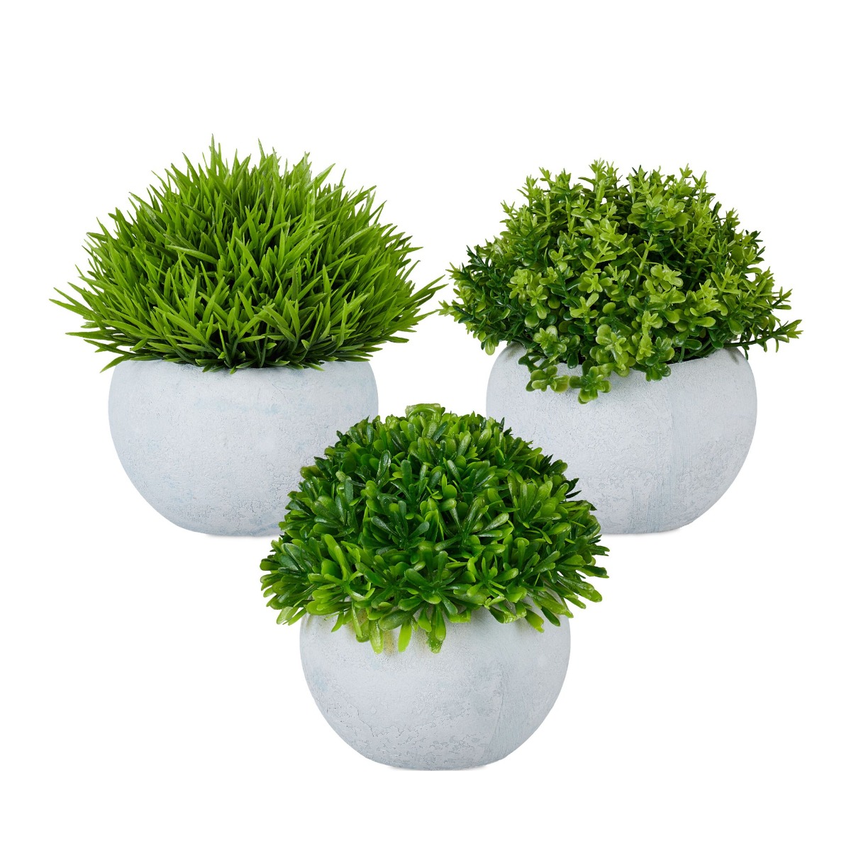 Kunstpflanzen Topf 3er-Set Grün-Grau