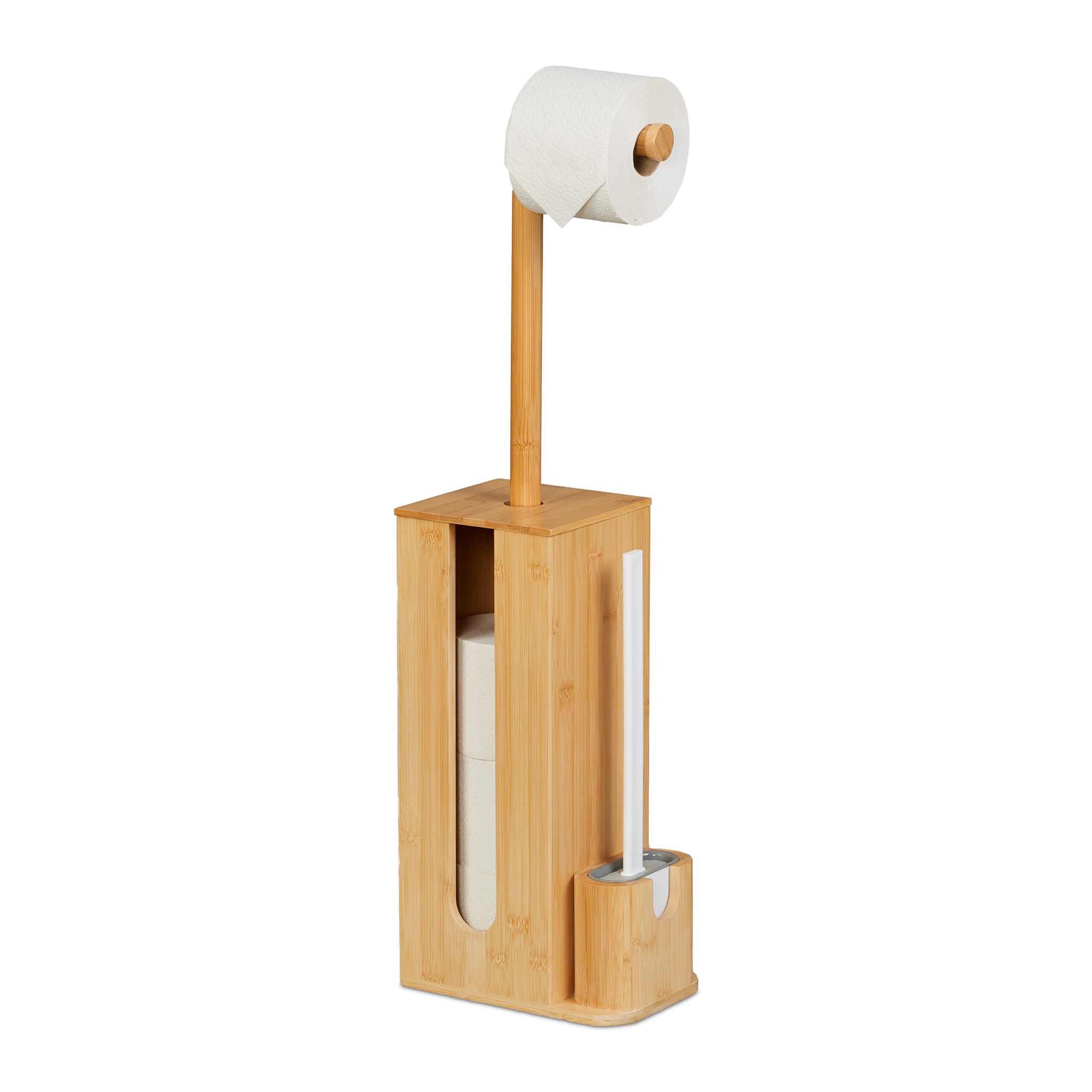 WC Garnitur Bambus & Kunststoff Weiss-Hellbraun-Grau