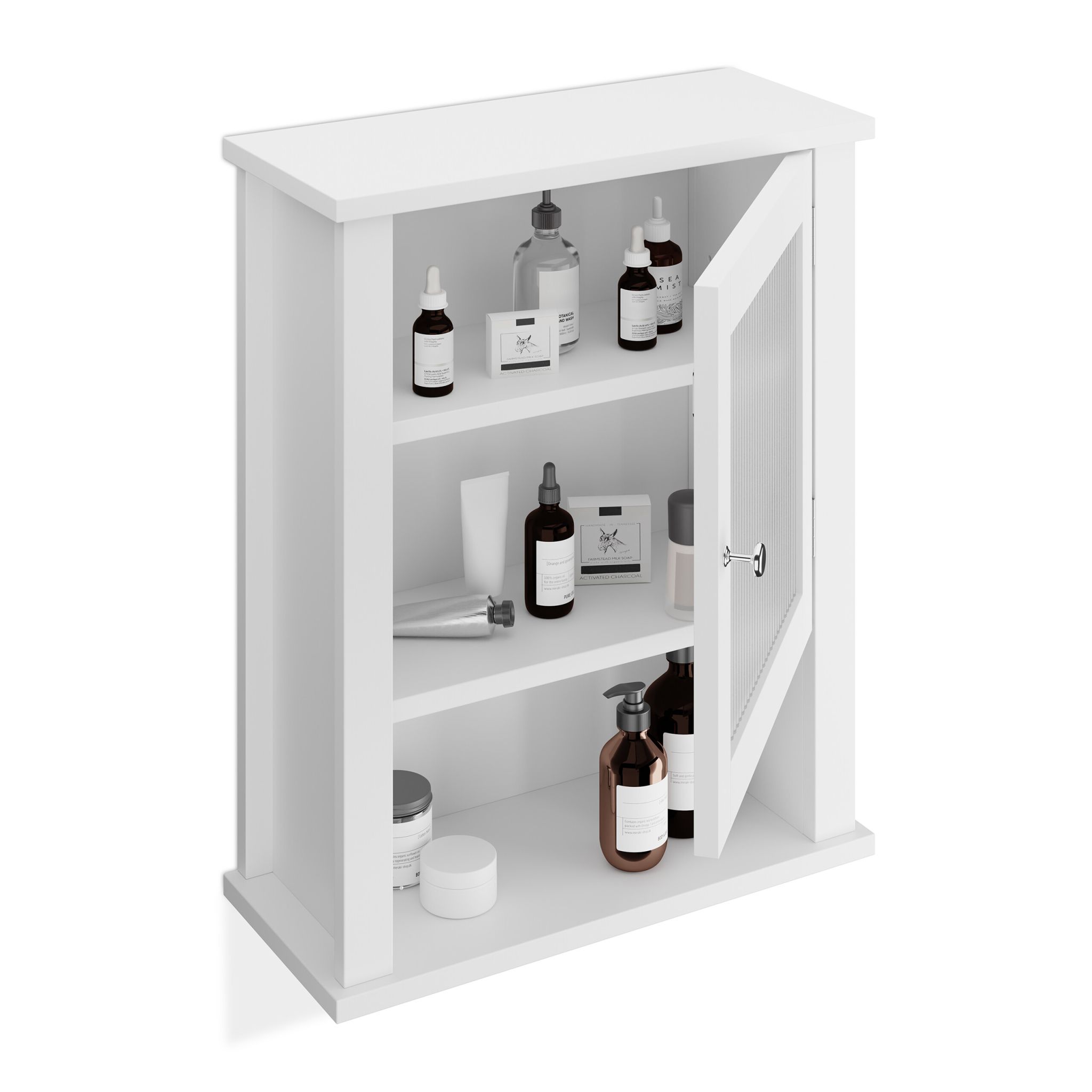 Hängender Badschrank mit Tür Weiss-Transparent