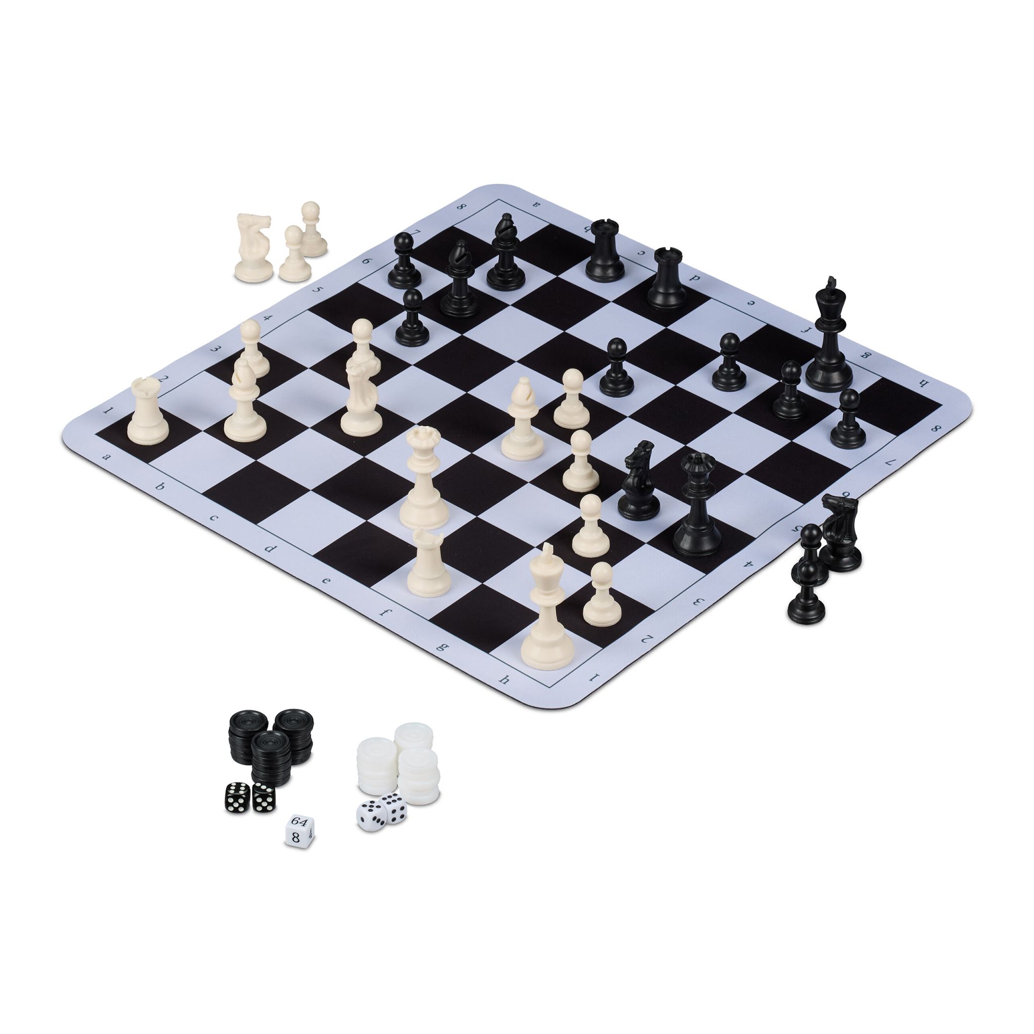 3 in 1 Schachspiel Backgammon Dame Weiss-Schwarz