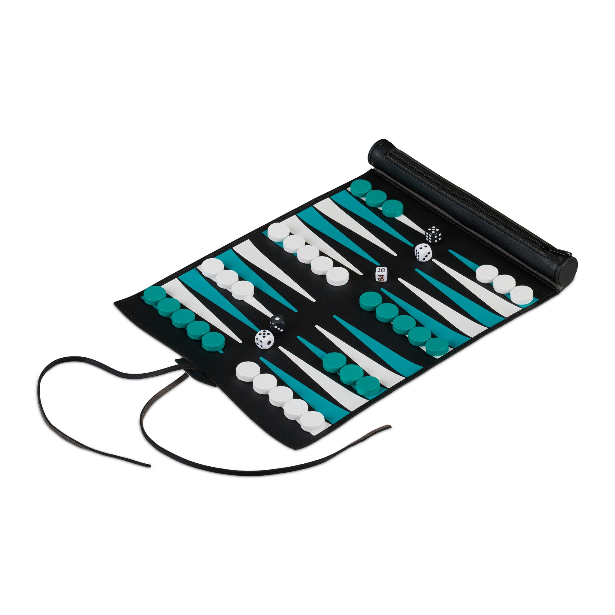 Backgammon zum Aufrollen Weiss-Schwarz-Türkis