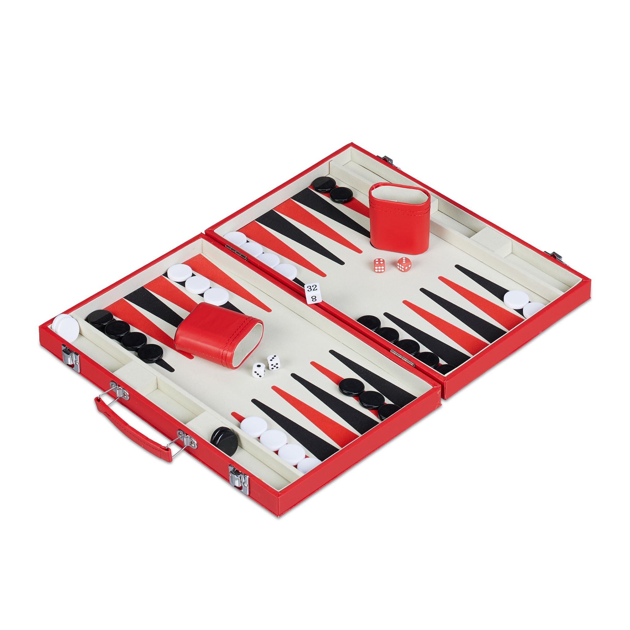 Backgammon Koffer Rot-Silber