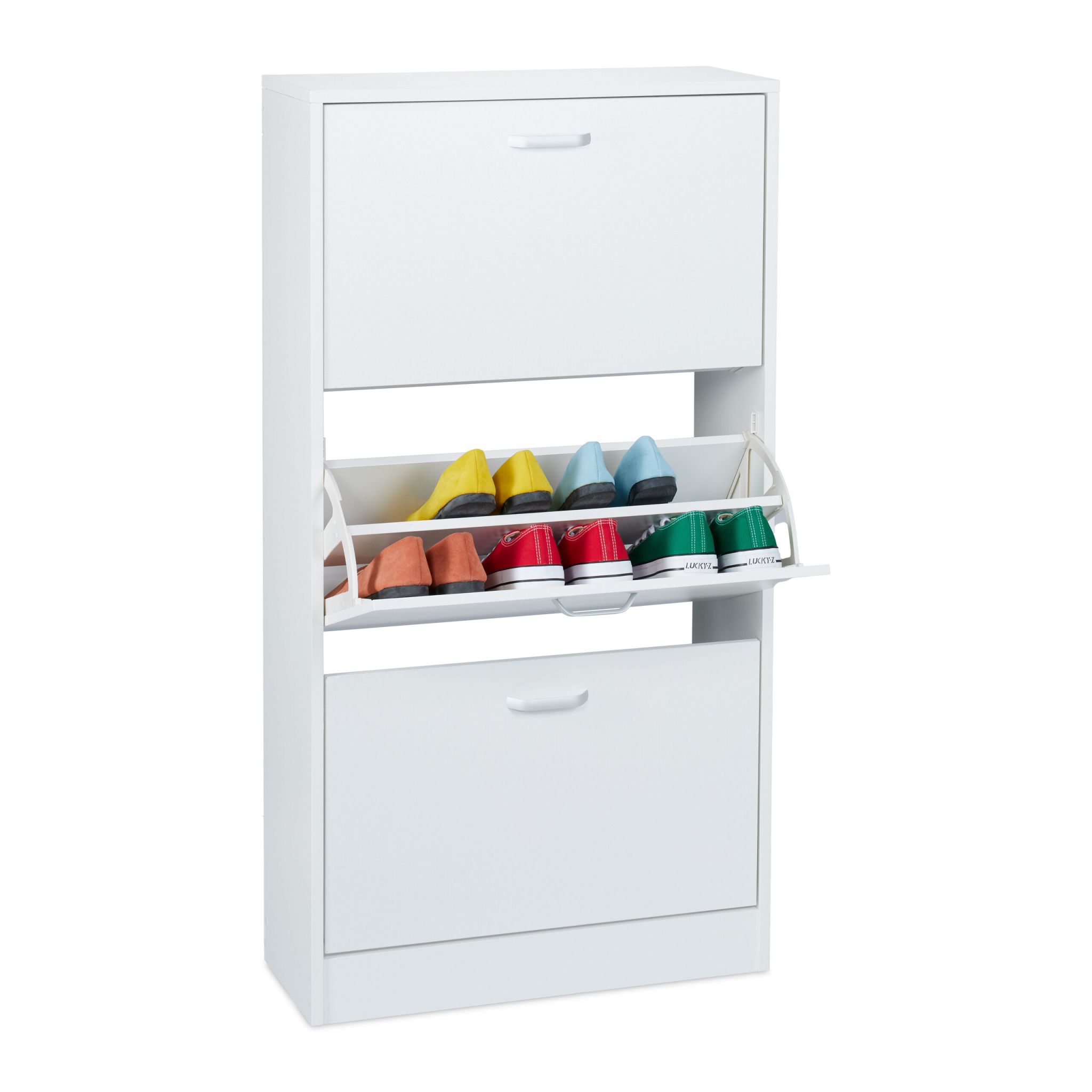 Schuhschrank Kipper Weiss-Silber