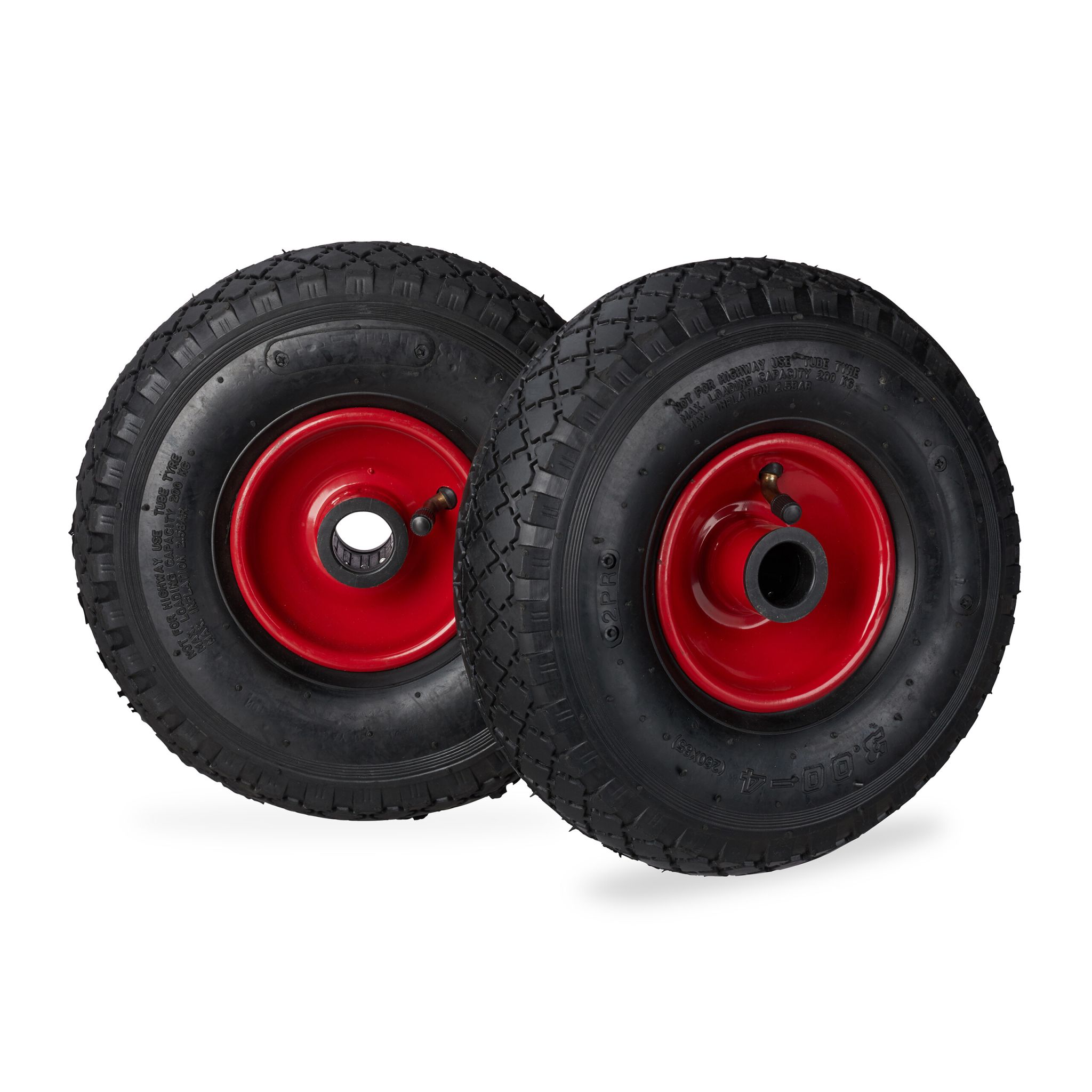 Sackkarrenrad 3.00-4 luftbereift 2er-Set Stahlfelge Rot-Schwarz
