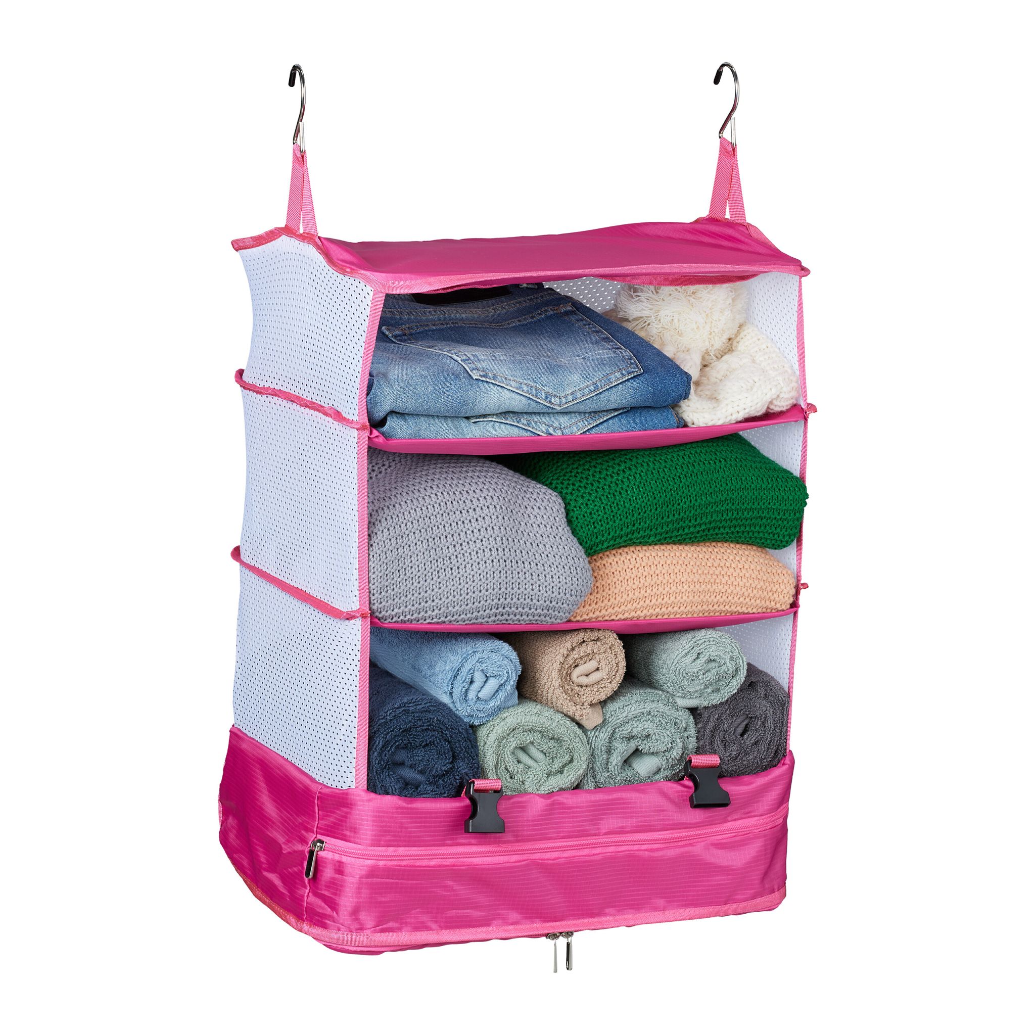 Gepäck-Organizer zum Hängen 4 Fächer Weiss-Pink