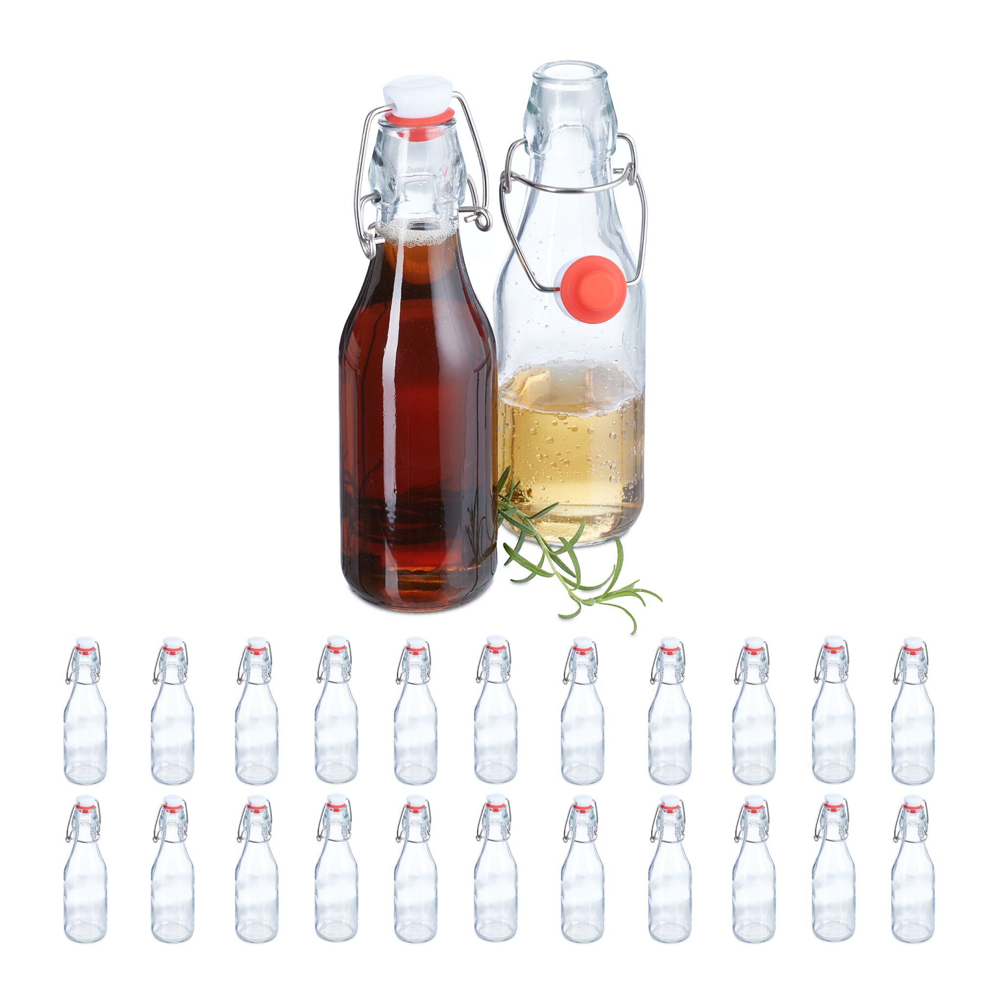 Glasflaschen Bügelverschluss 24er-Set Weiss-Rot-Transparent