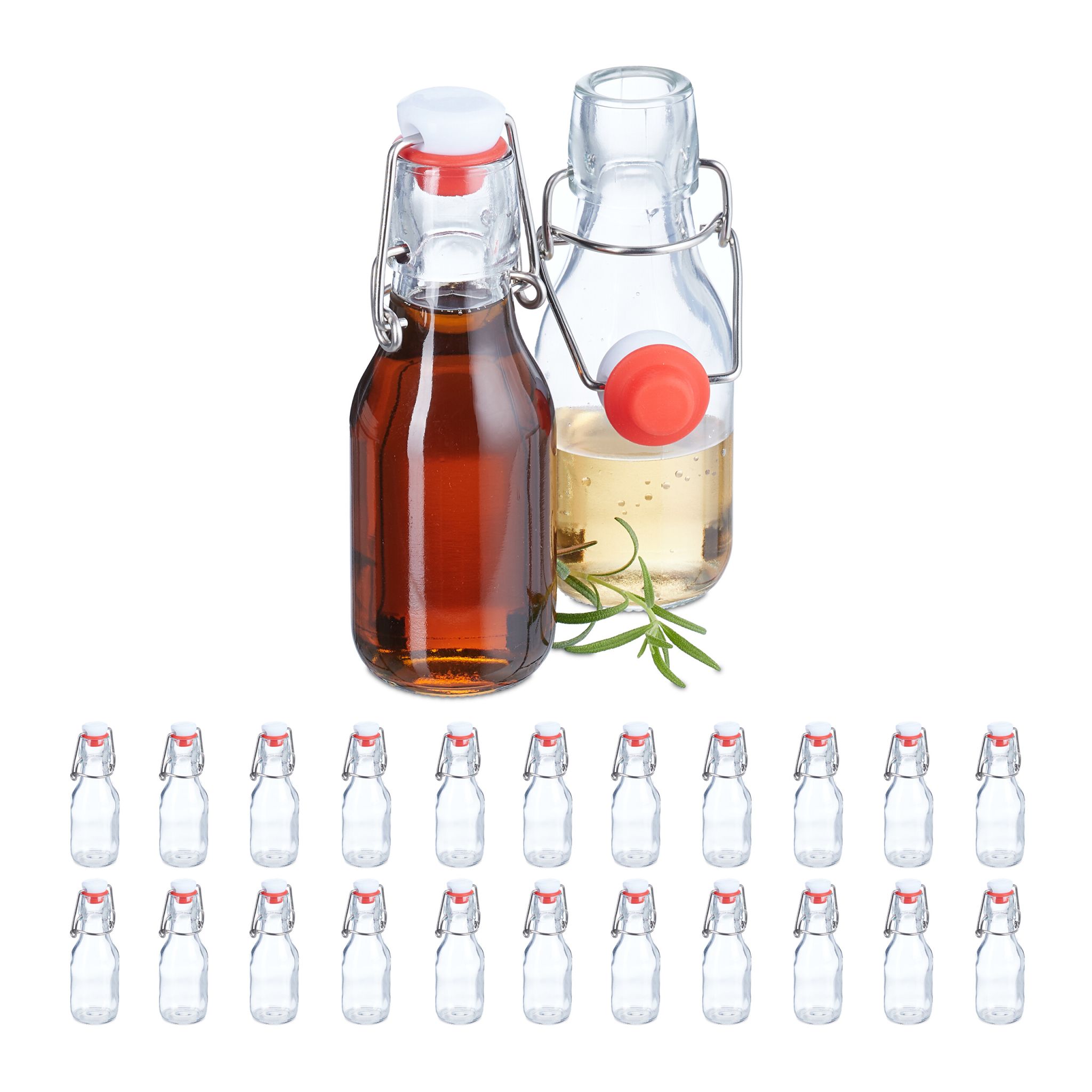 Bügelflaschen 100ml 24er-Set Weiss-Rot-Transparent