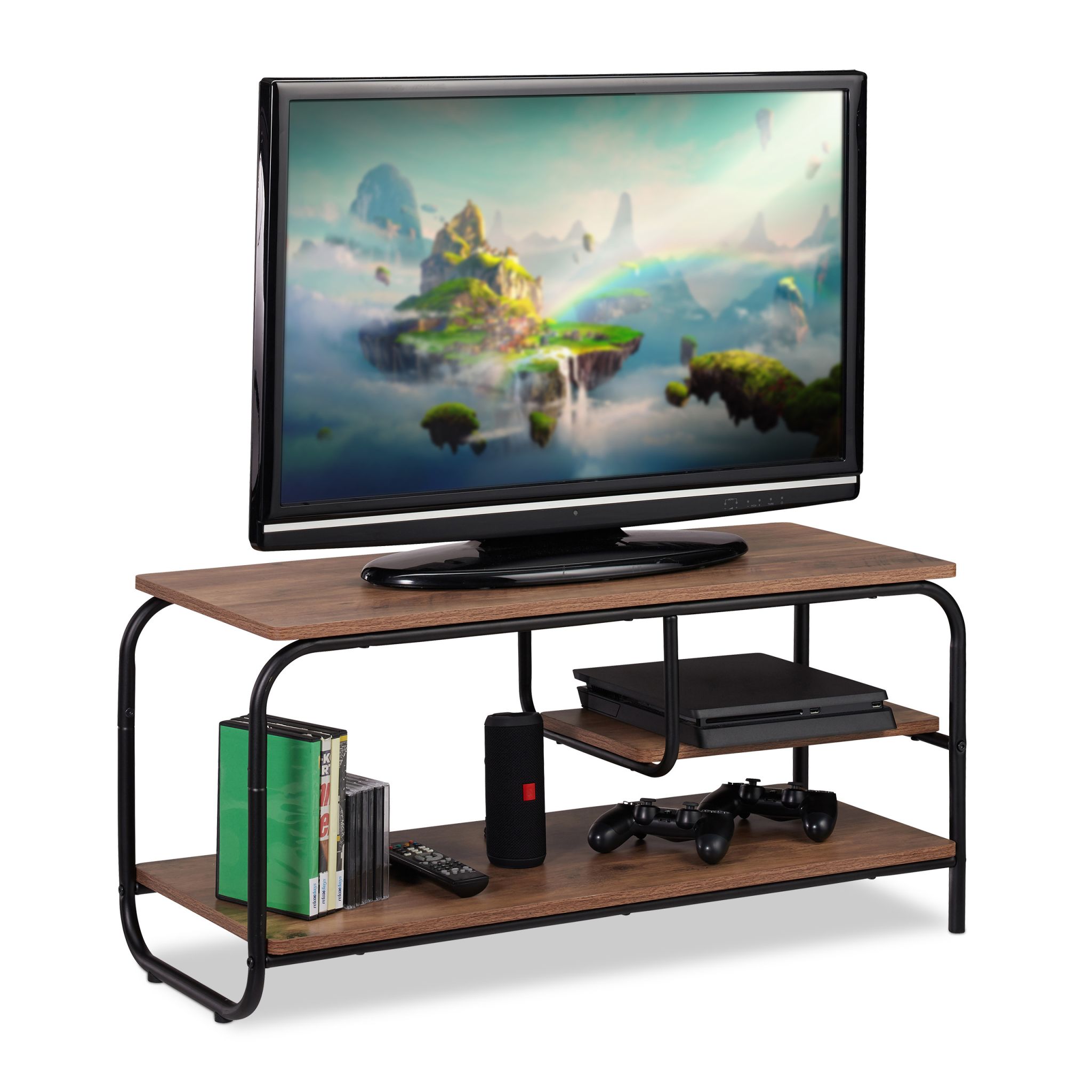 TV Board mit Ablage Braun-Schwarz