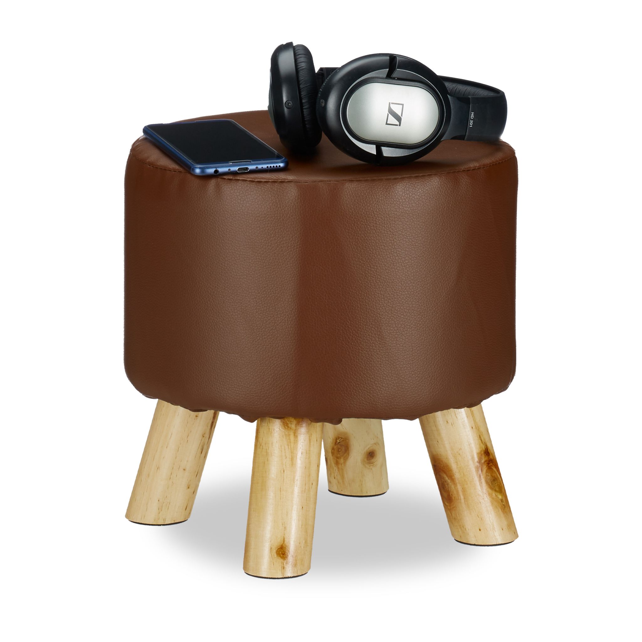 Hocker Kunstleder Braun-Hellbraun