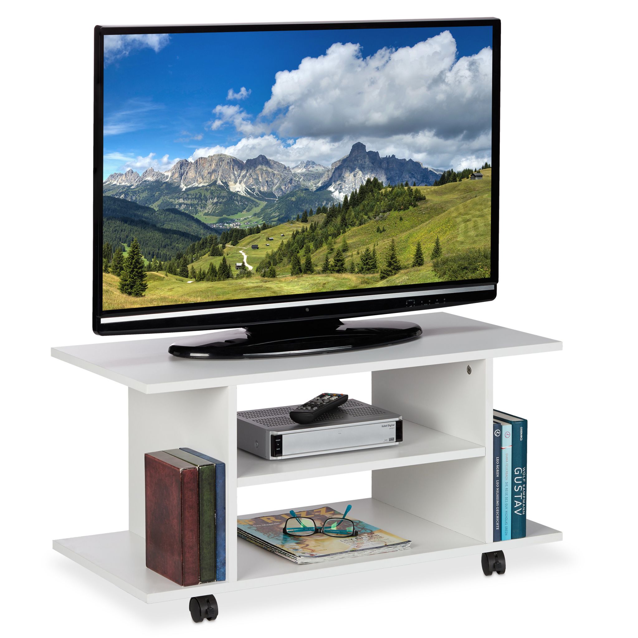 TV Board mit Rollen weiss Weiss