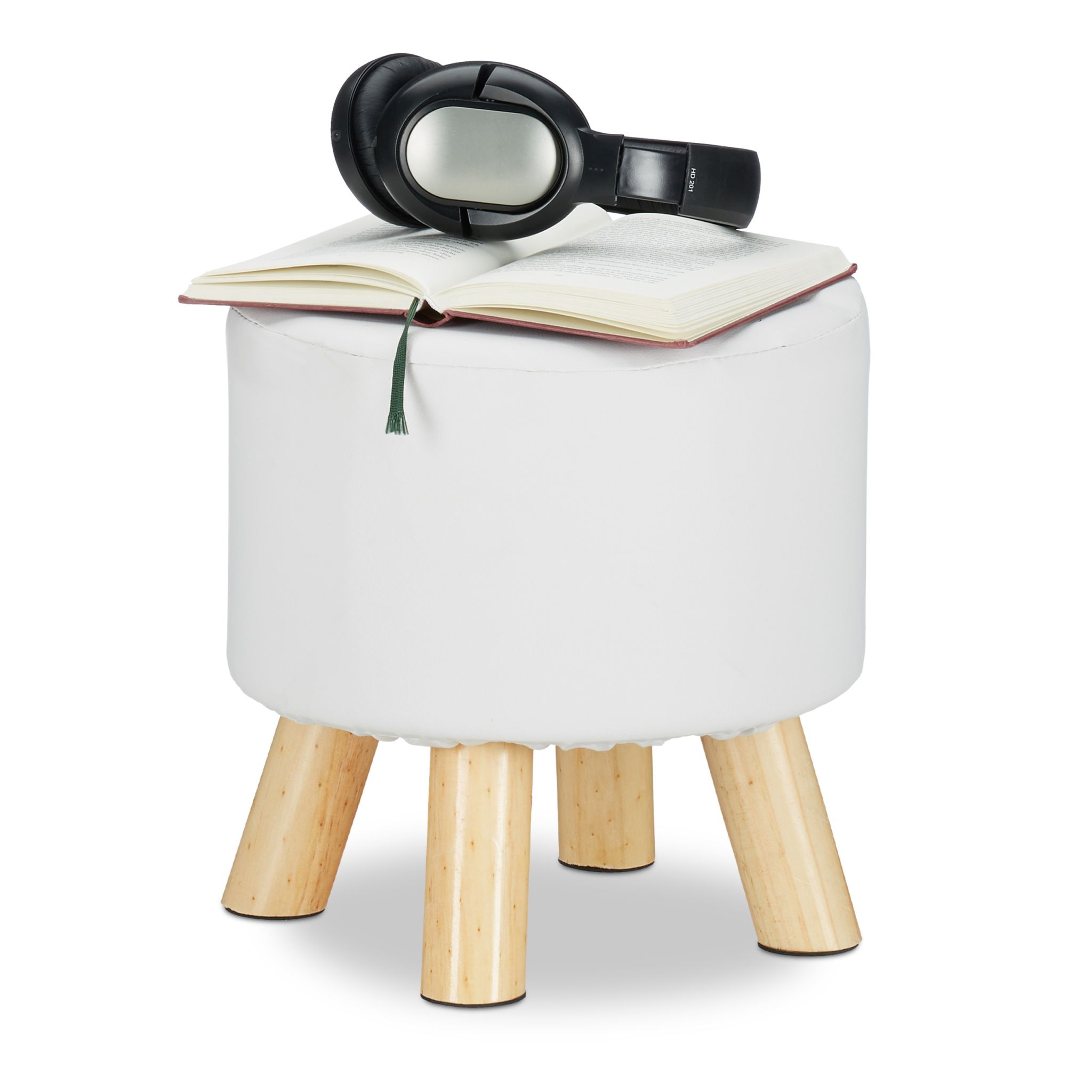 Hocker Kunstleder Weiss-Hellbraun