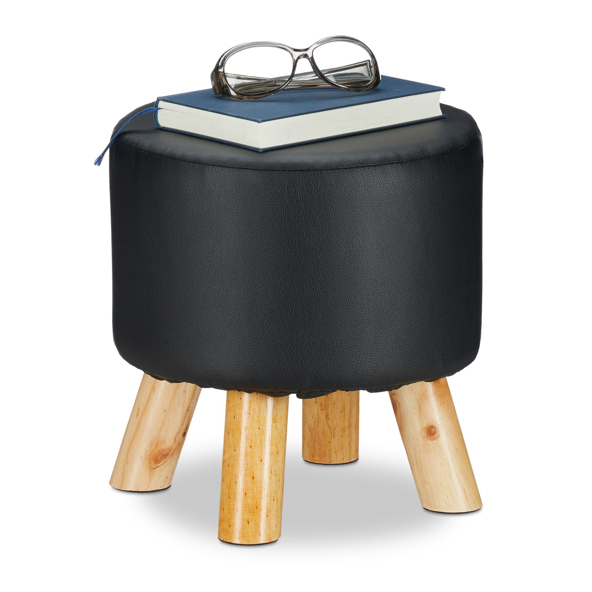 Hocker Kunstleder Hellbraun-Schwarz