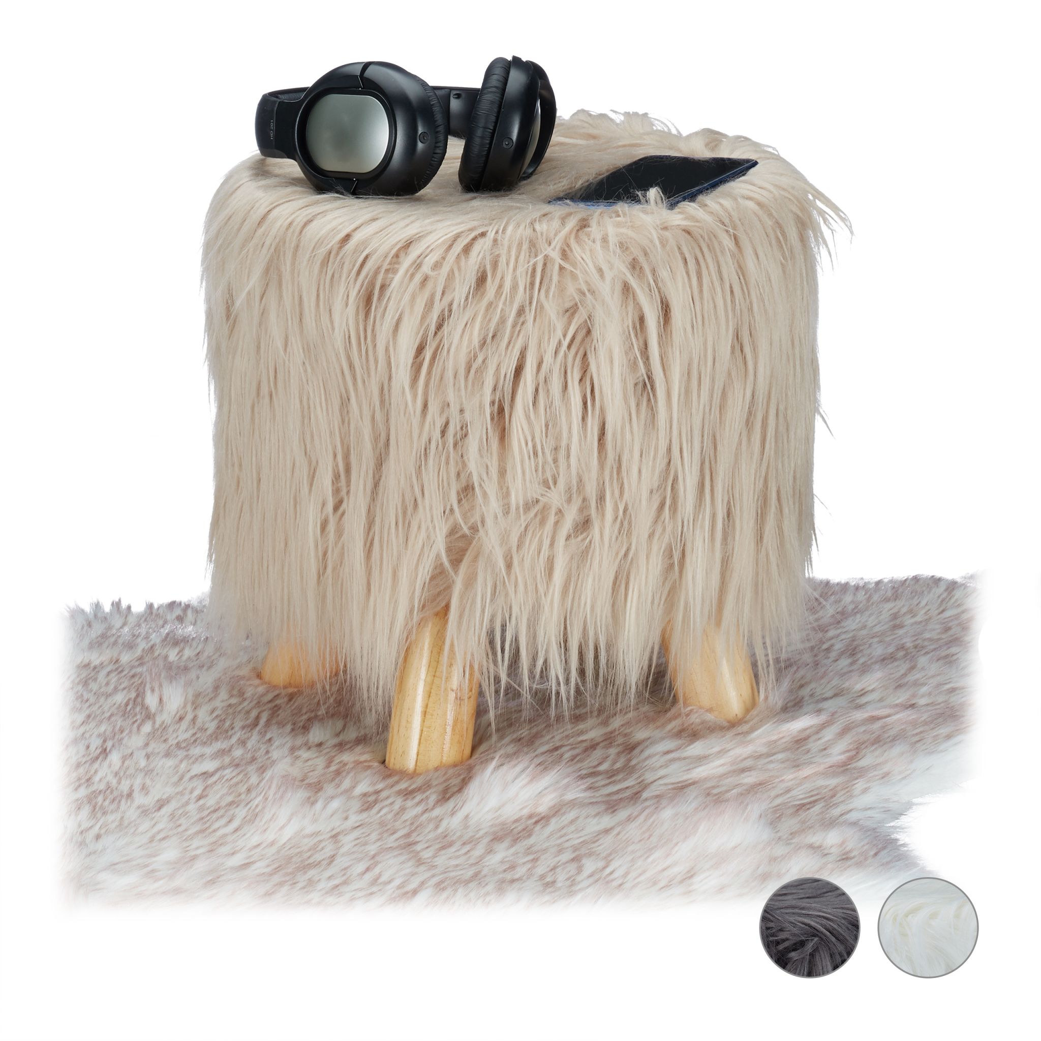 Fell Hocker Beige-Hellbraun