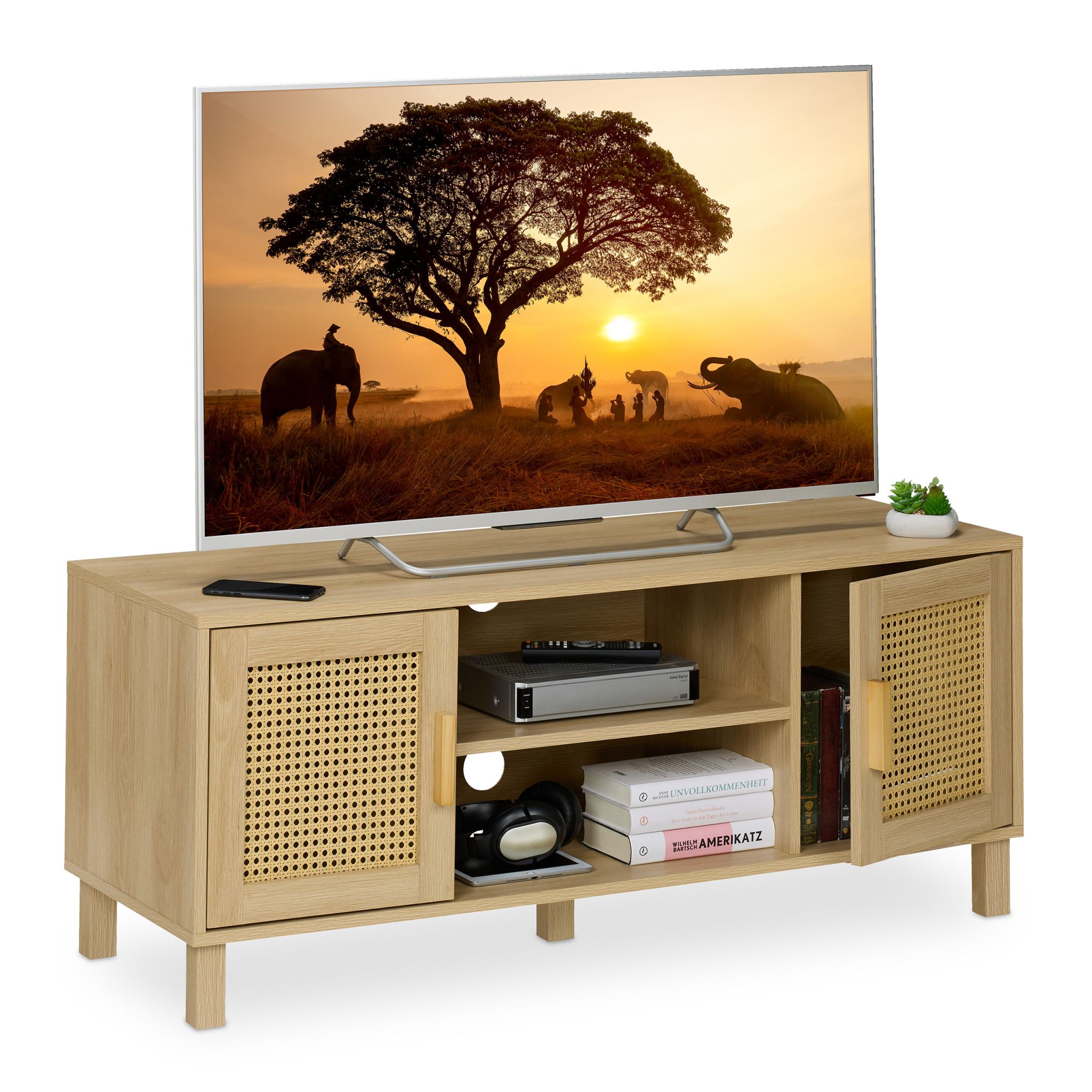 TV-Lowboard Rattan-Design Hellbraun