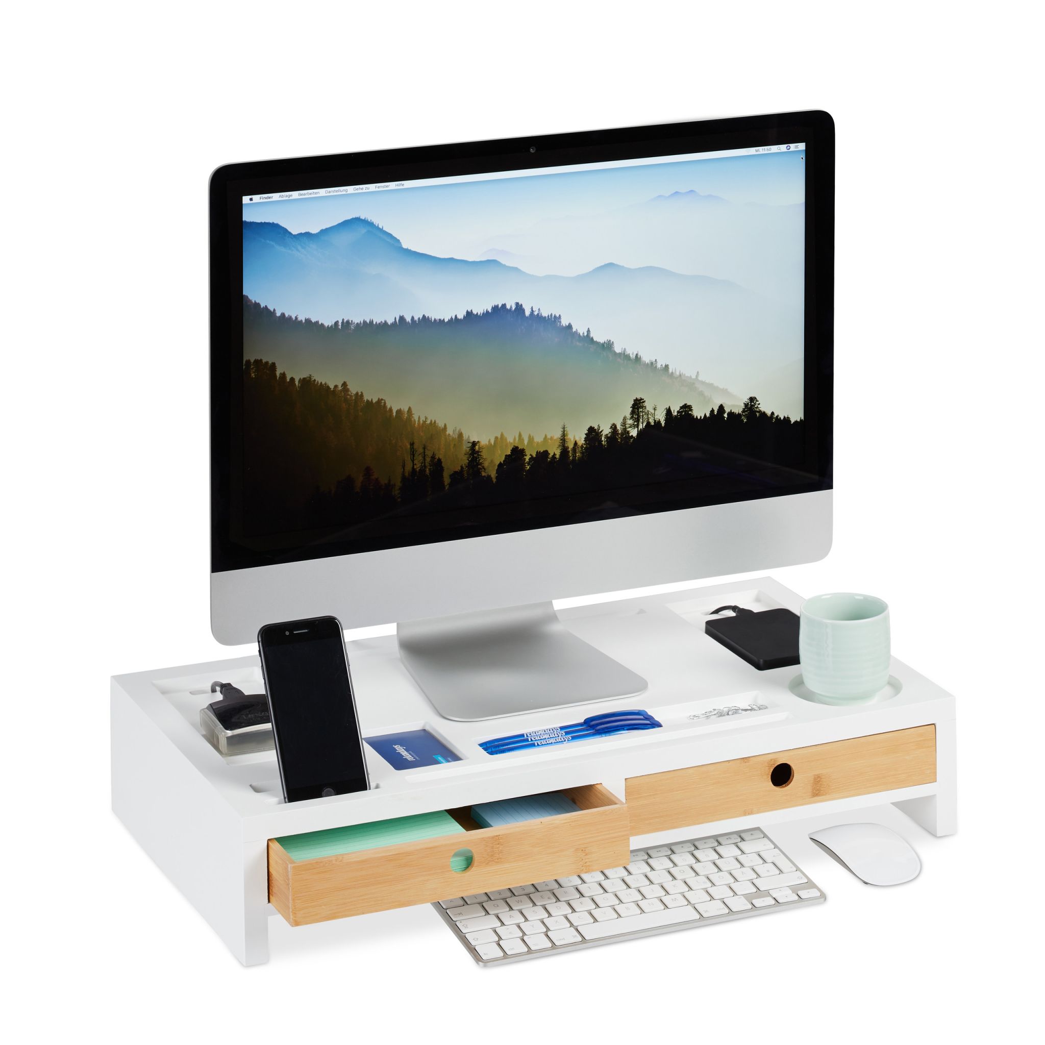 Monitorständer Organizer XL Weiss-Hellbraun