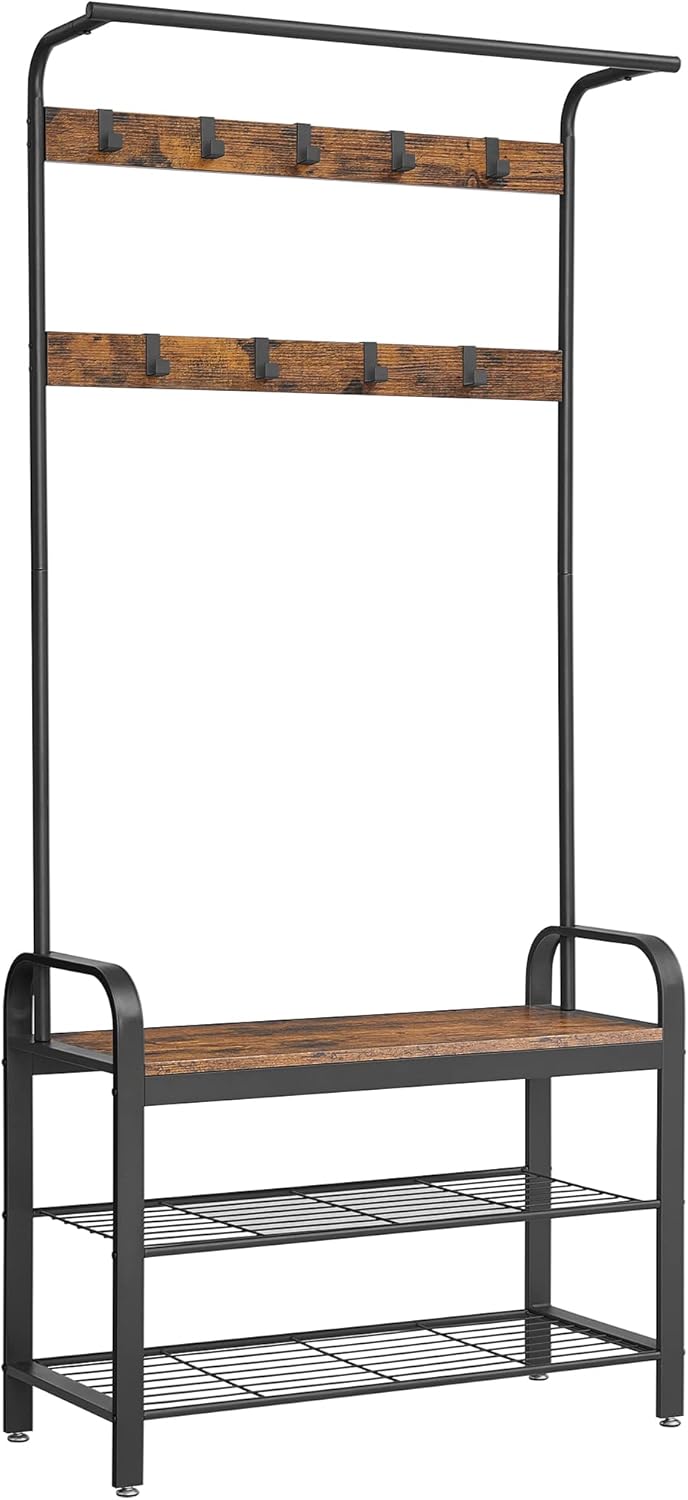 Kleiderständer mit Schuhregal rustikales Braun