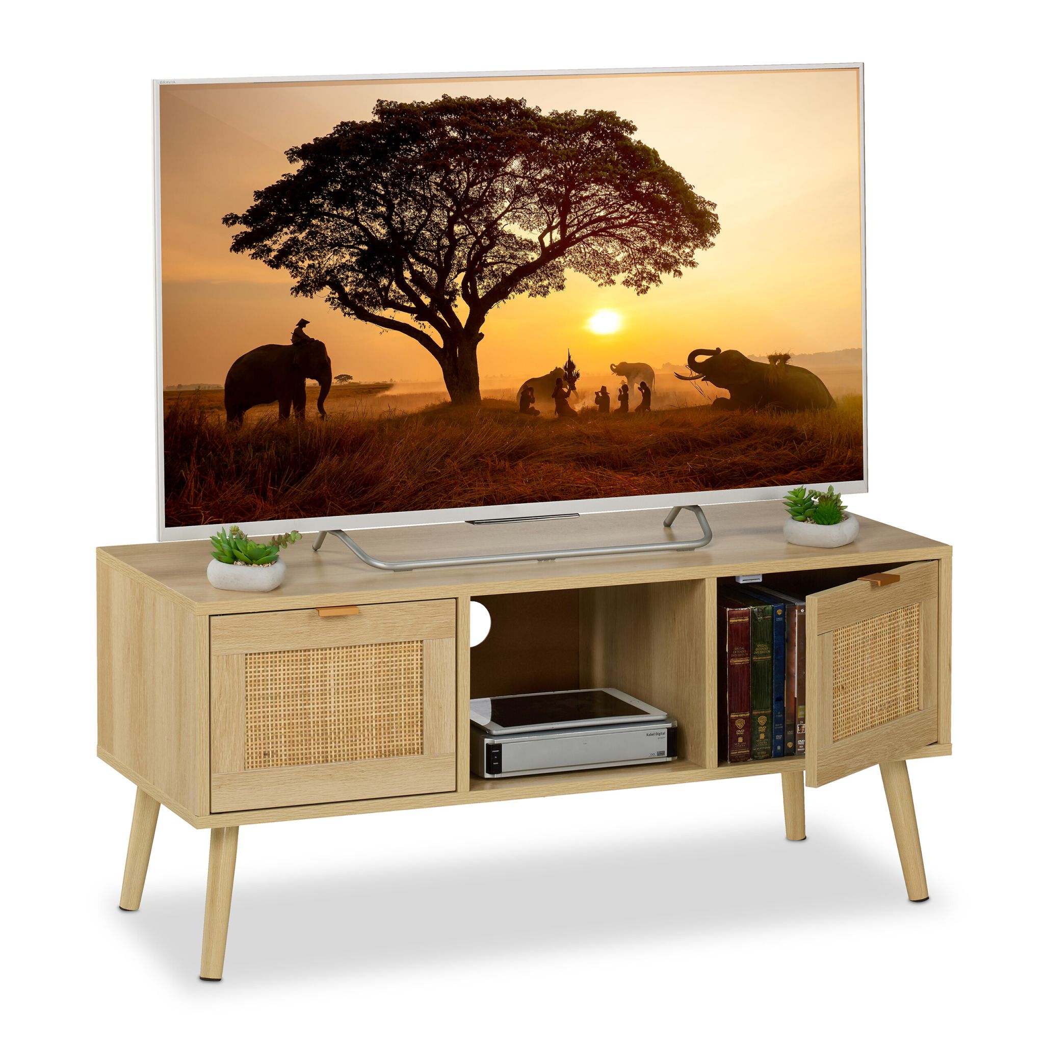 TV-Lowboard Rattan-Design Hellbraun