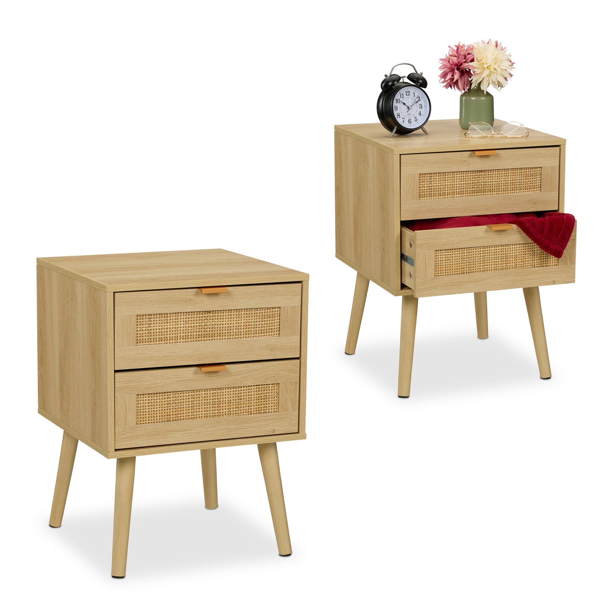 Nachttisch Rattan-Design 2 Schubladen Hellbraun