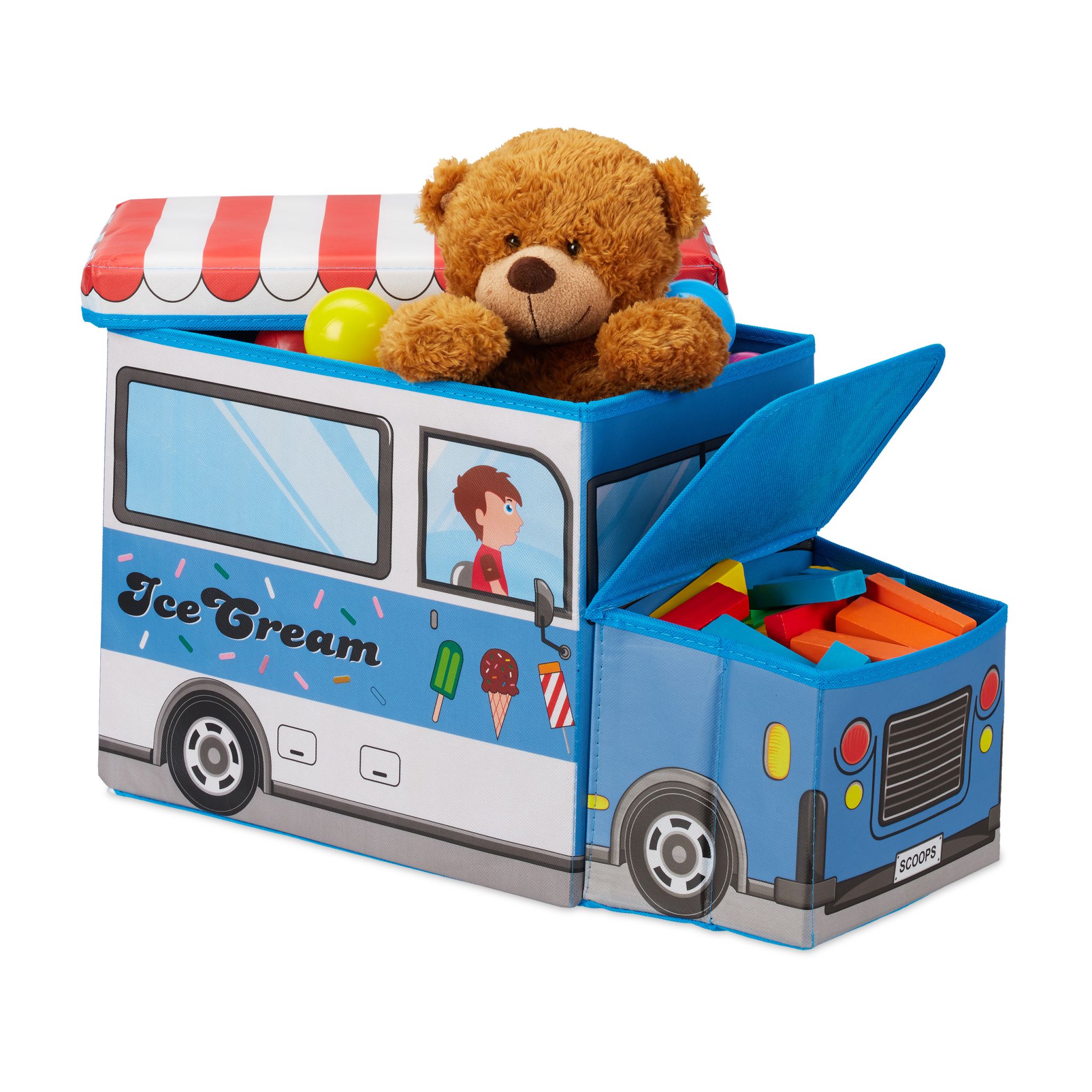 Sitzbox für Kinder Weiss-Hellblau-Rot