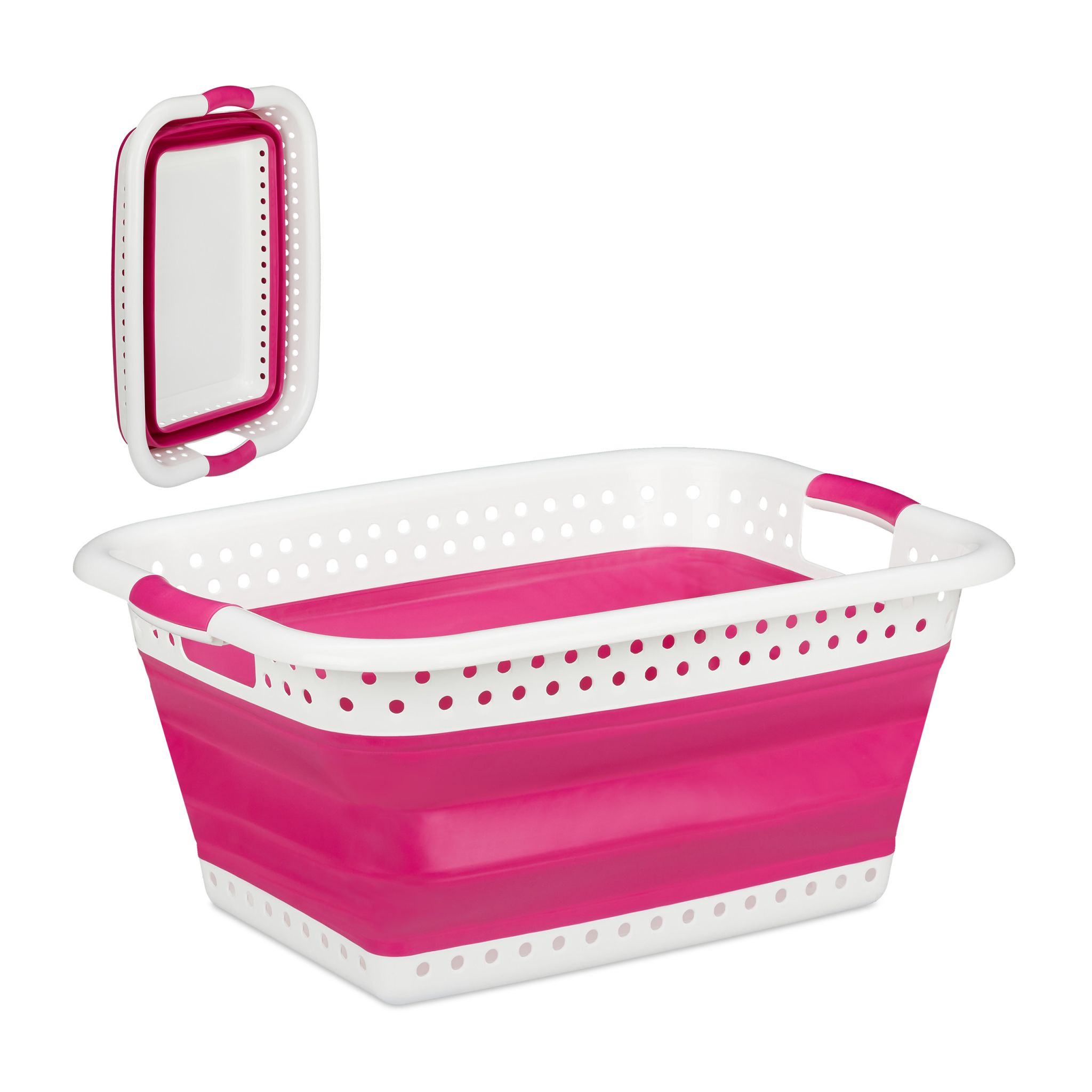Faltbarer Wäschekorb Weiss-Pink
